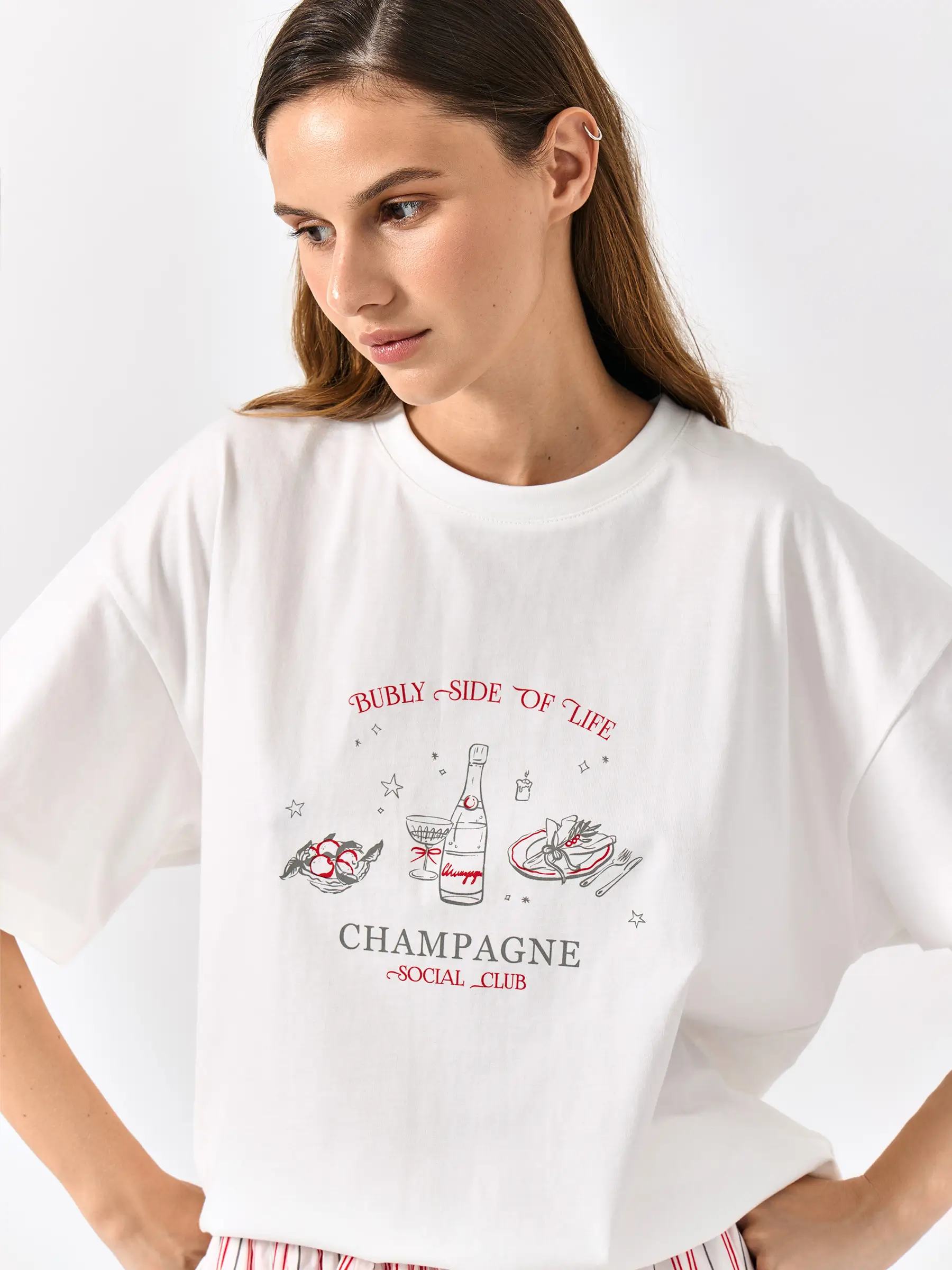 Әйелдер футболкасы, өлшемі L, мақта, сүт түстес, Жаңа жылдық тілектер тізімі, Limva