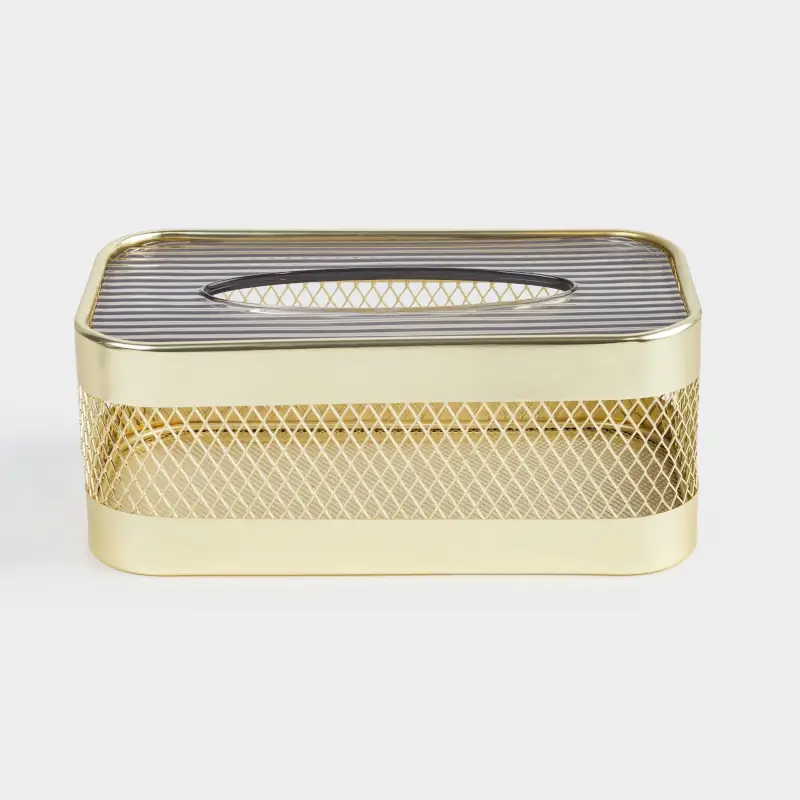 Бокс для бумажных салфеток, 25x14 см, металл/пластик, золотистый, Сетка, Twist gold ,image-0