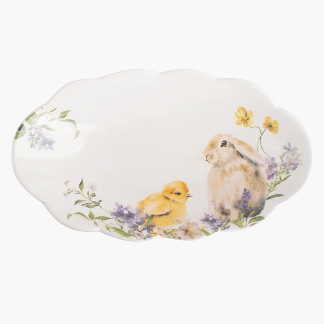Блюдо, 31х18 см, керамика, овальное, белое, Кролик и цыпленок в цветах, Easter изображение № 1