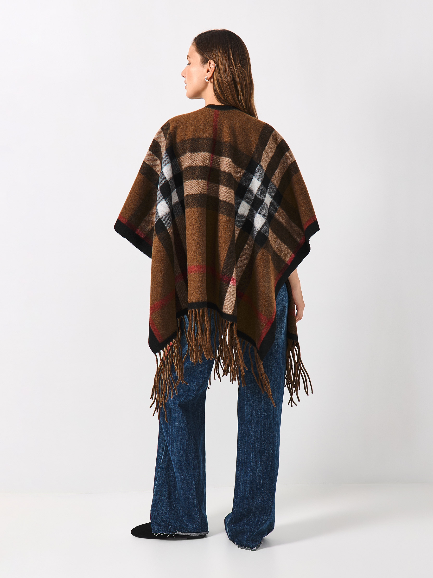 Пончо с бахромой, коричневое, Poncho, image-5