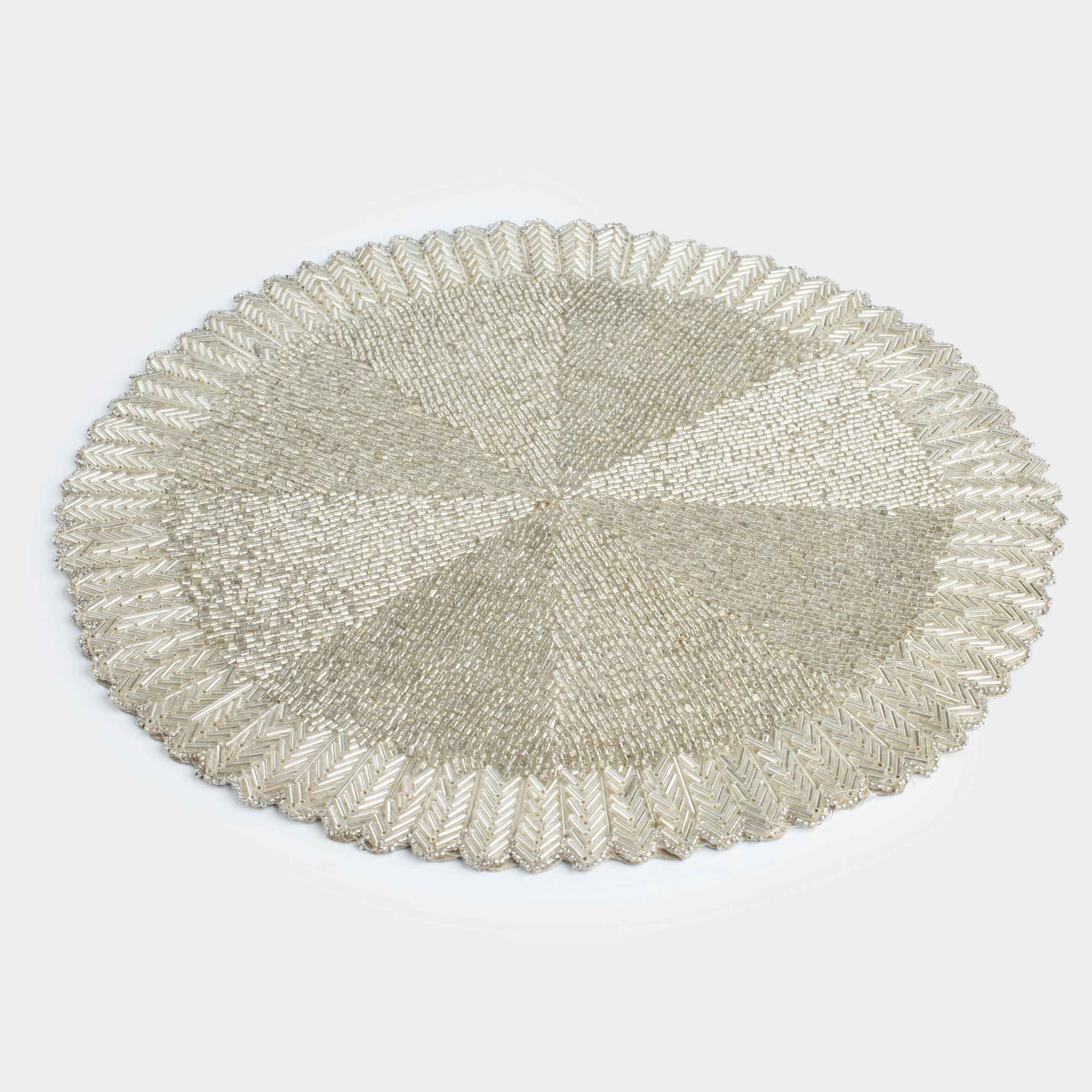 Салфетка под приборы, 36 см, бисер, круглая, золотистая, Art beads, image-1