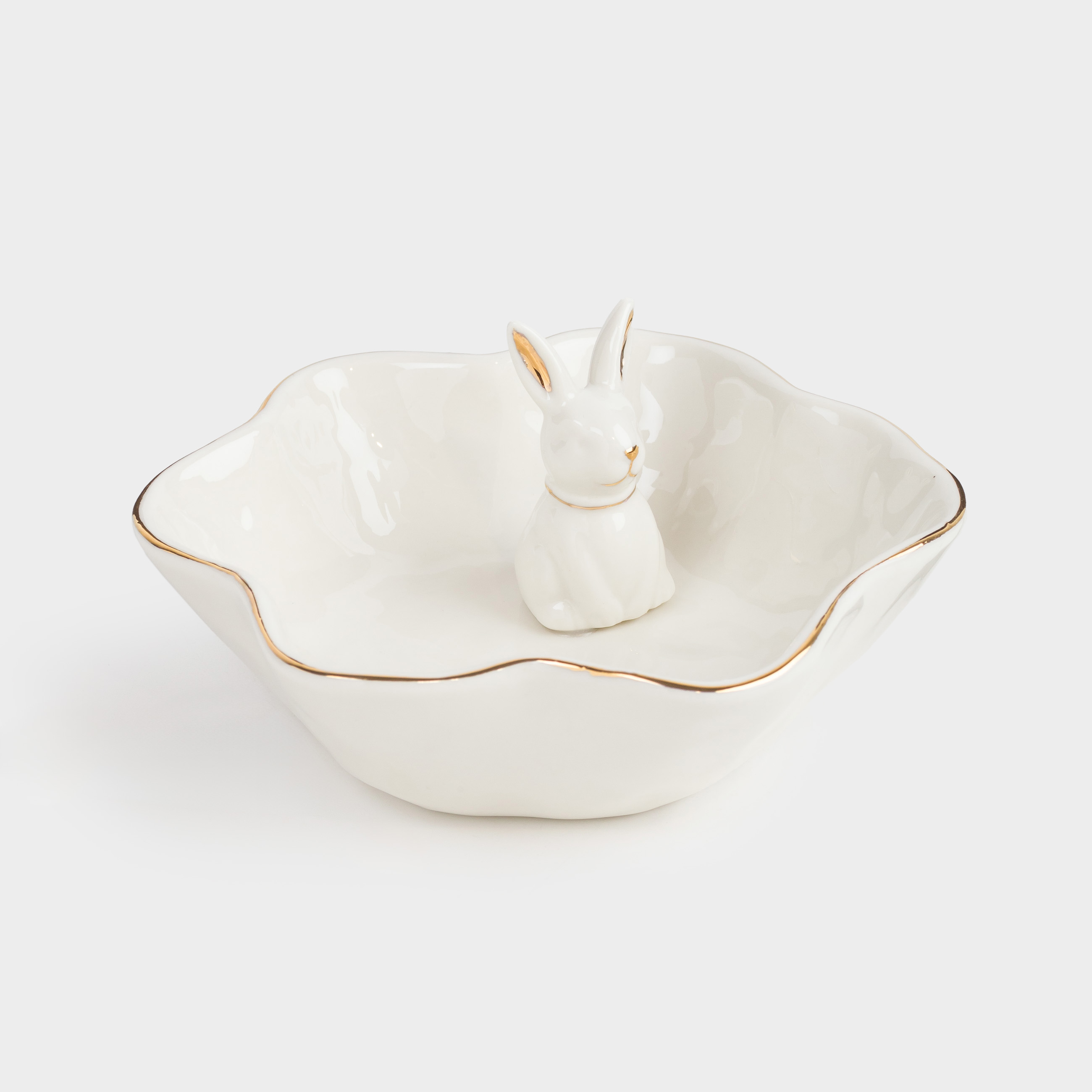 Салатник, с декором, 17x7 см, 320 мл, фарфор P, бело-золотистый, Кролик, Easter gold, image-0