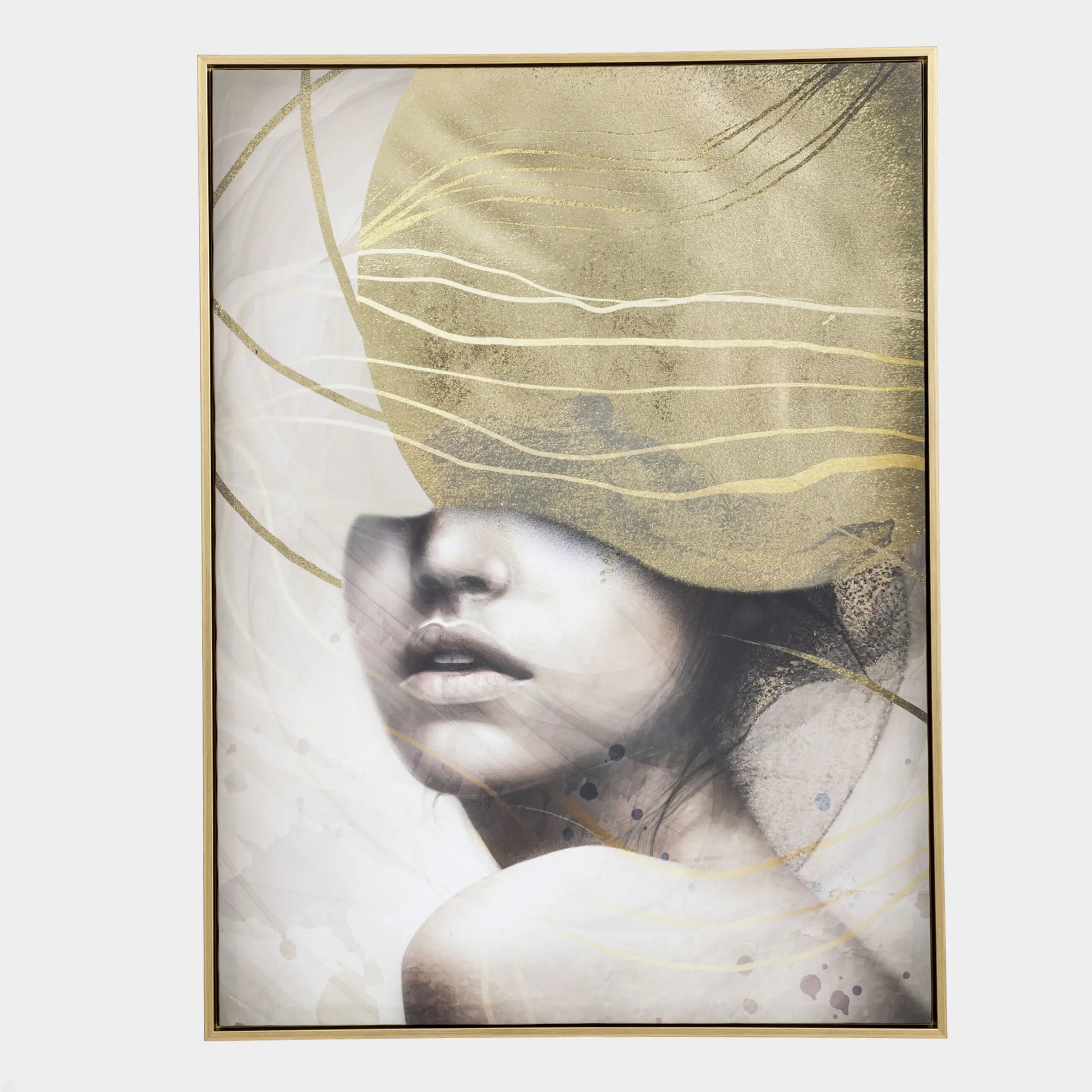 Жақтаудағы сурет, 78х103 см, кенеп, алтын қоңыр, Қыз, Abstract