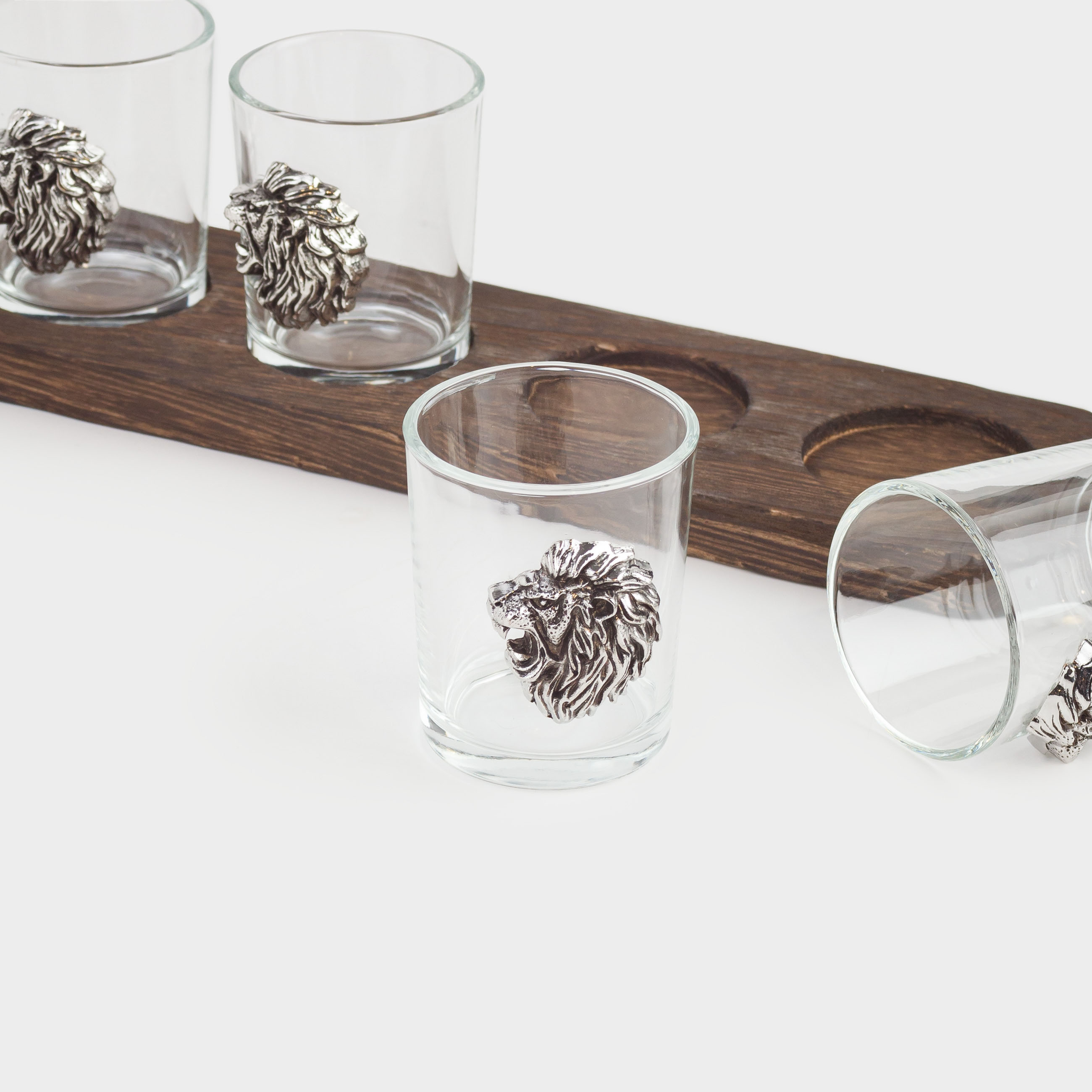 Стопка для водки, 80 мл, 4 шт, на подставке, стекло/дерево, Лев, Lux elements decor, image-5