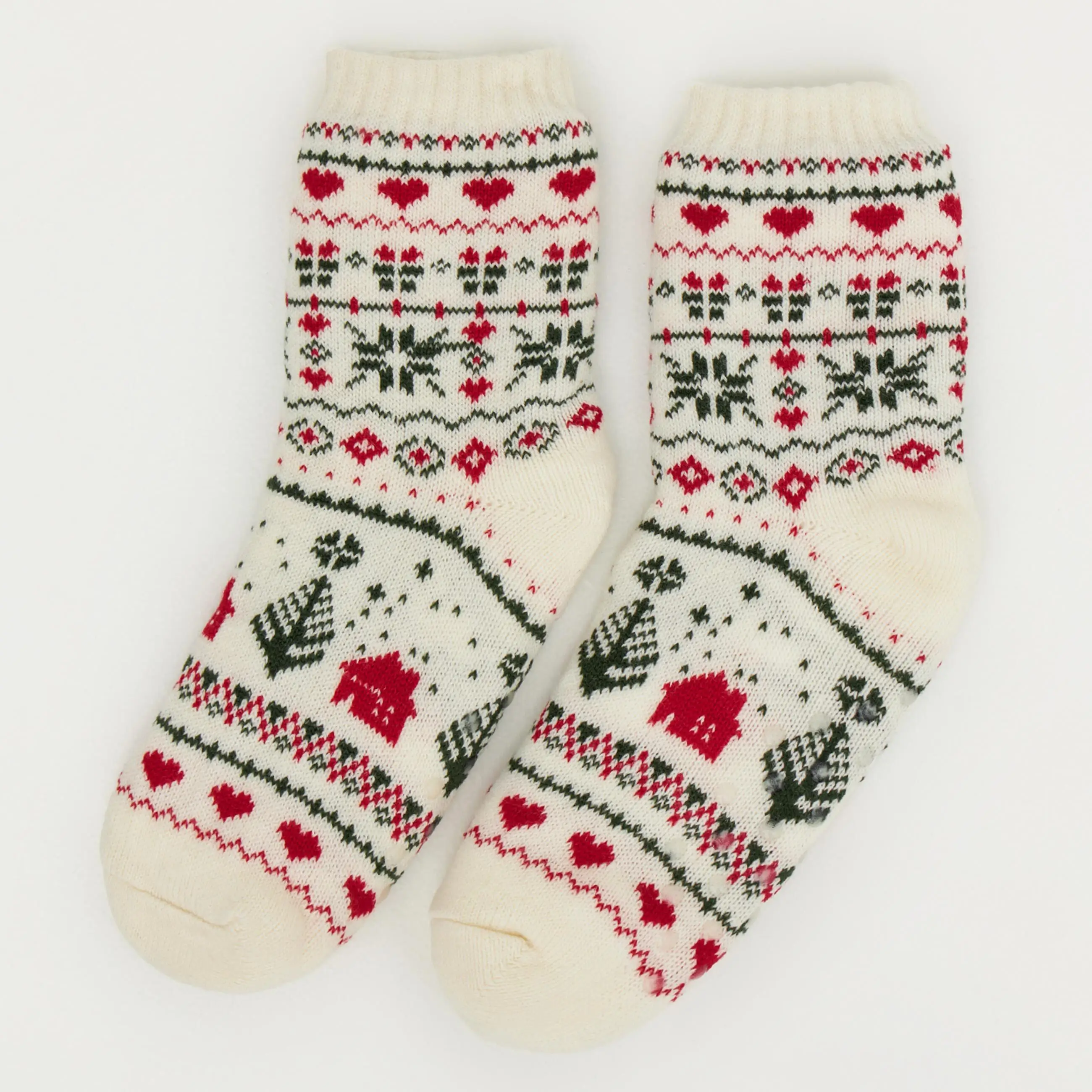 Носки женские, домашние, акрил/шерпа, молочные, Зимний узор, Hot winter