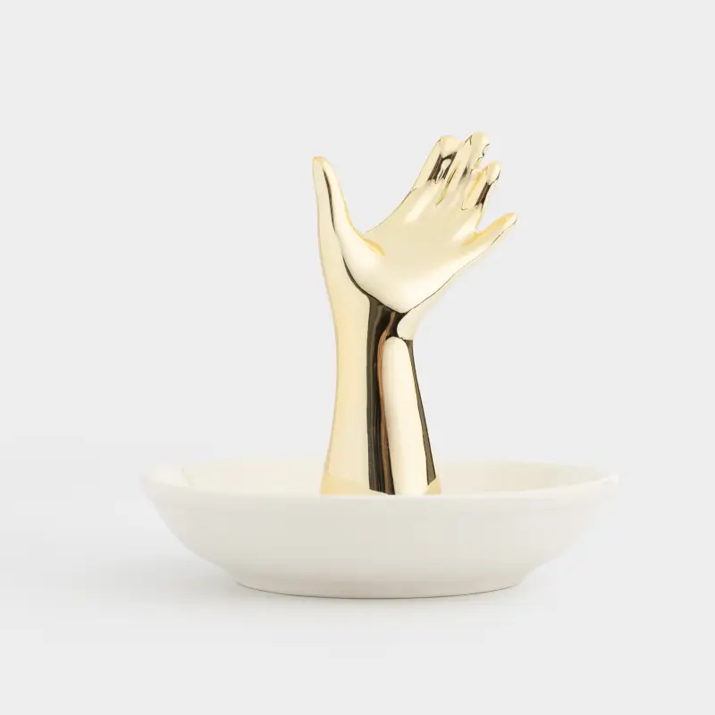 Держатель для украшений, 10 см, керамика, бело-золотистый, Рука, Hand ,image-0