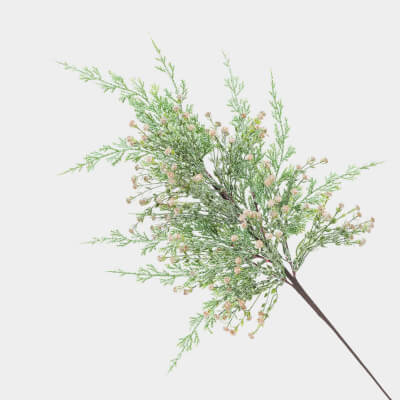Ветка декоративная, 68 см, пластик, Хвоя с золотистыми цветами, Conifer decor ,image-0