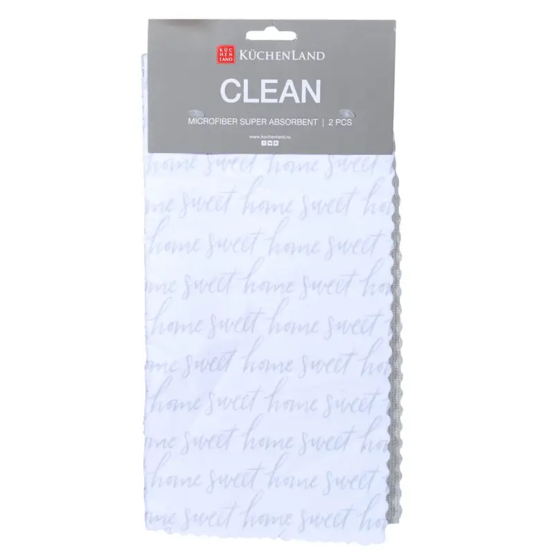 Әмбебап шүберек, 30х30 см, 2 дана, микрофибра, сұр, Sweet home, Clean