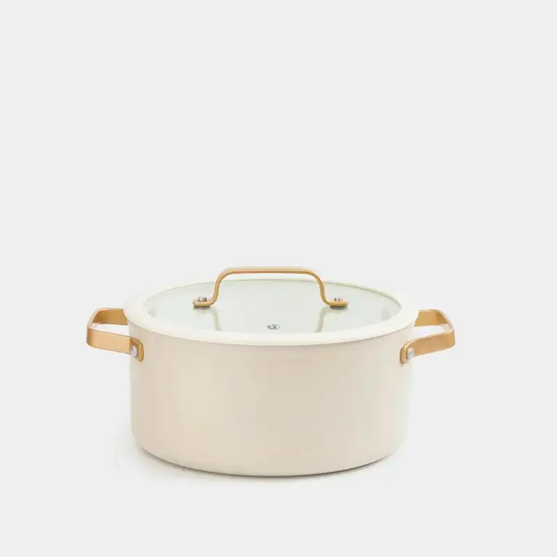 Кастрюля, 20 см, 2,8 л, с крышкой, с покрытием, алюминий, молочная, Piatto gold, image-0