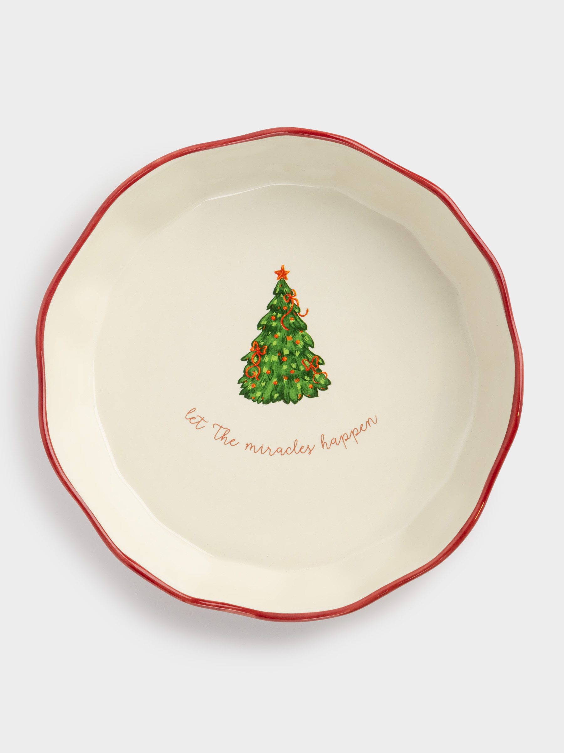 Пісіруге арналған ыдыс, 23х6 см, керамика, дөңгелек, қою қызыл, Жылқысы бар шырша, Christmas tree, image-4