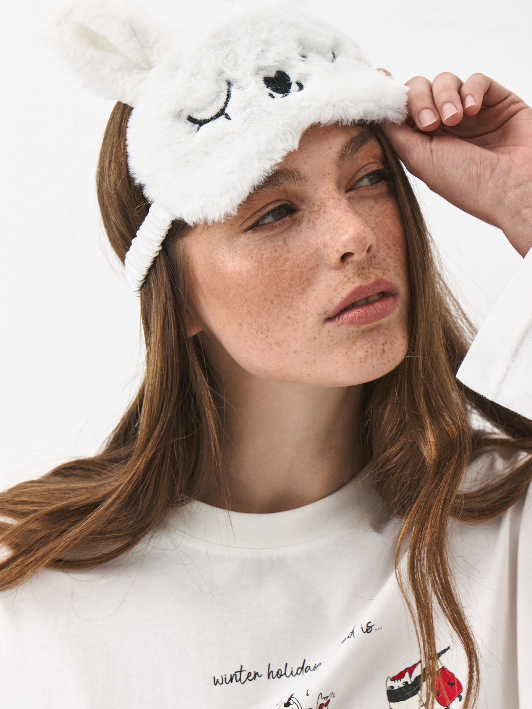 Ұйқыға арналған маска, 18 см, полиэстер/жасанды үлбір, сарғылт-қоңыр, Қоян, Rabbit, image-0