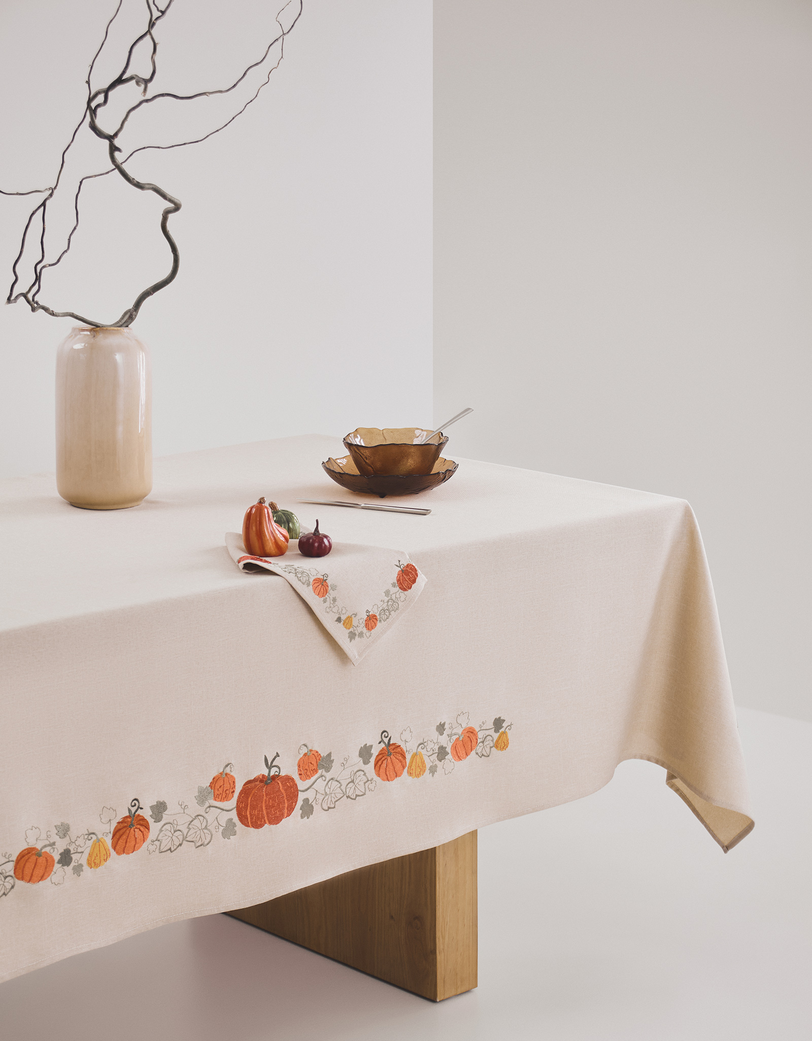 Скатерть, 160х160 см, полиэстер, бежевая, Тыквы, Colorful gourds, image-6