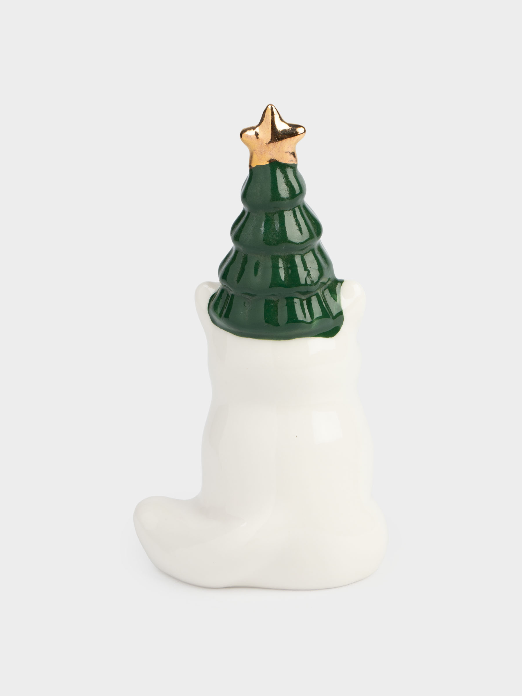 Мүсінше, 12 см, фарфор P, ақ және жасыл, Шыршасы бар мысық, Christmas cat, image-3