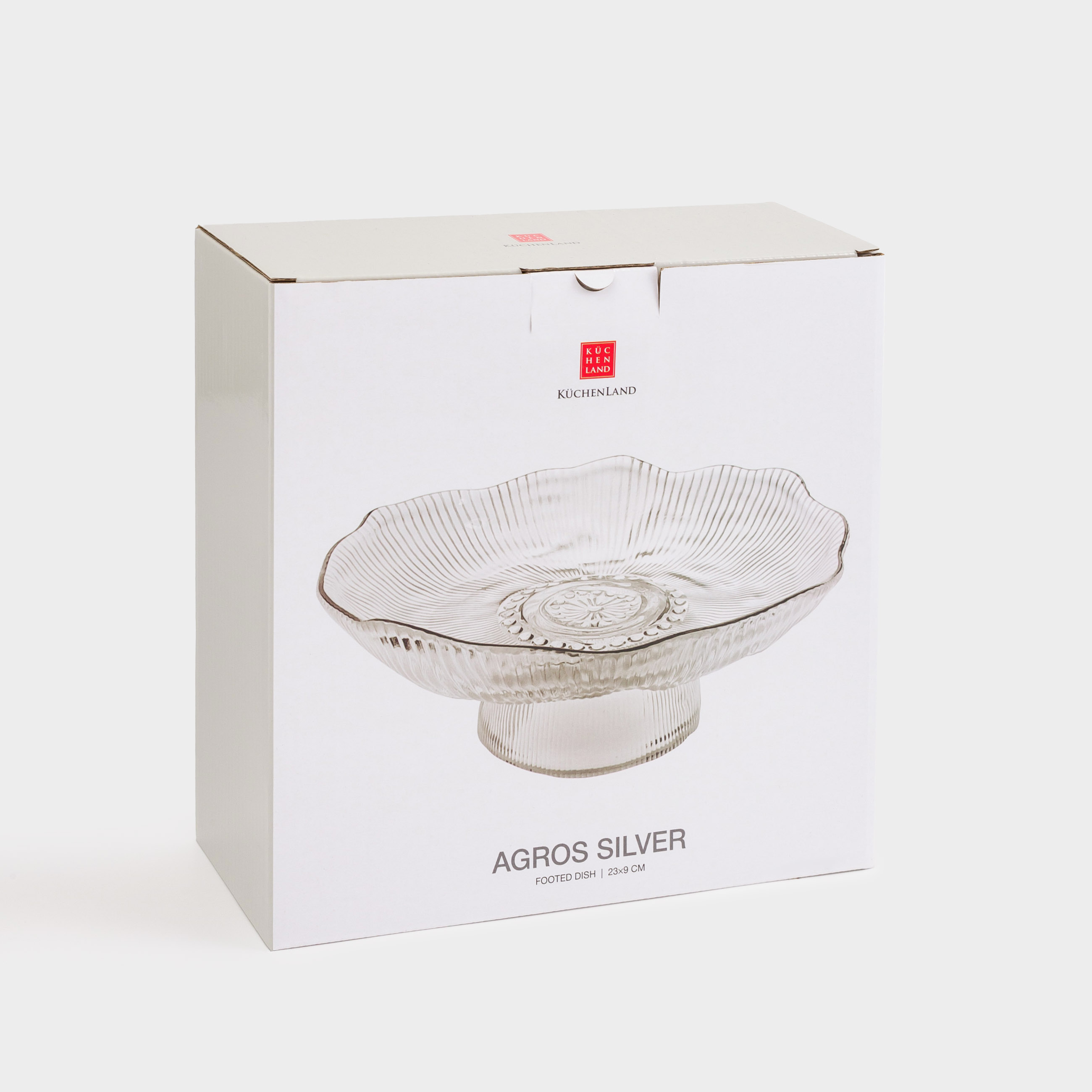 Блюдо на ножке, 23х9 см, стекло Р, с серебристым кантом, Argos silver, image-4