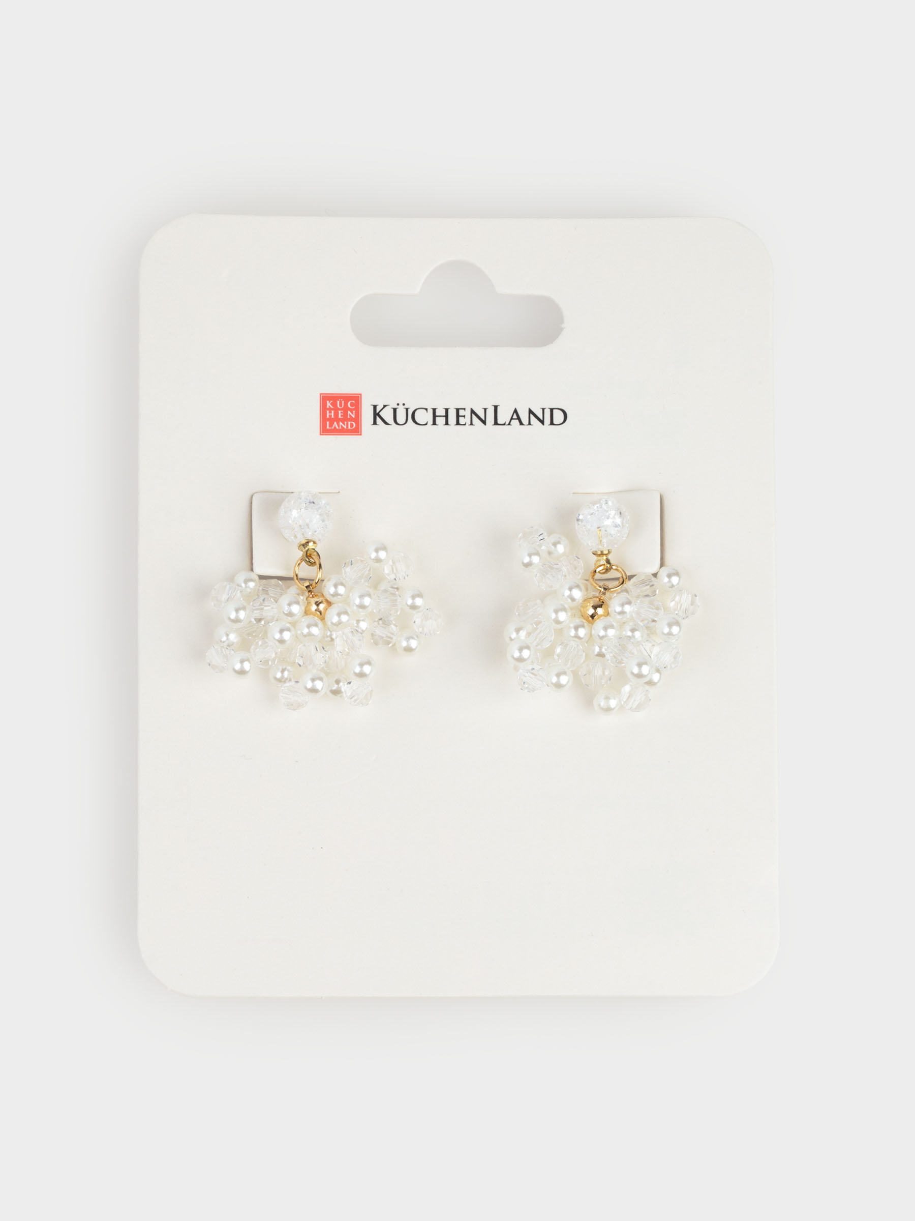 Серьги-пусеты, 3 см, 2 шт, акрил/стекло/металл, молочные, Цветок из бусин, Pearl, image-3