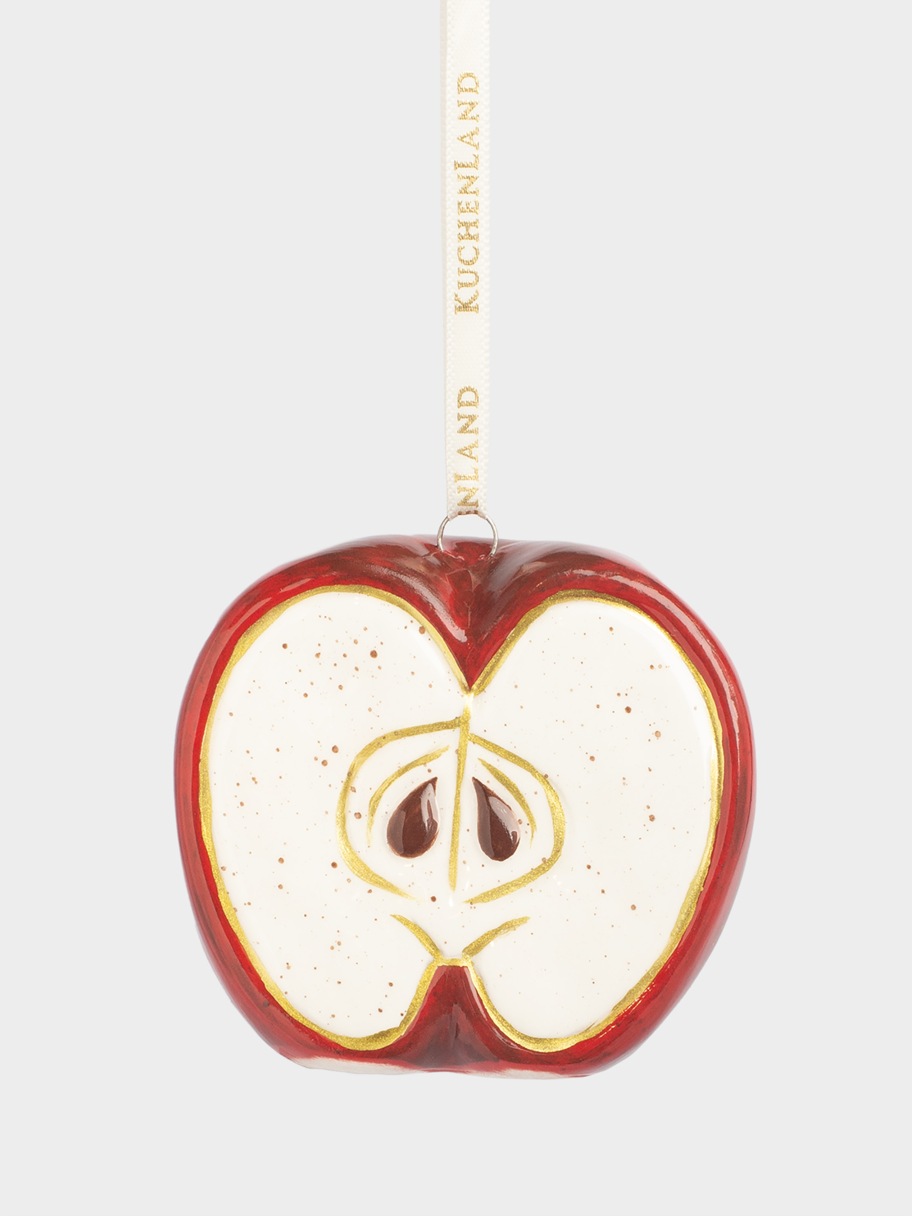 Шырша ойыншығы, 7 см, керамика, қызыл және алтын, Алма, Fruits, image-0
