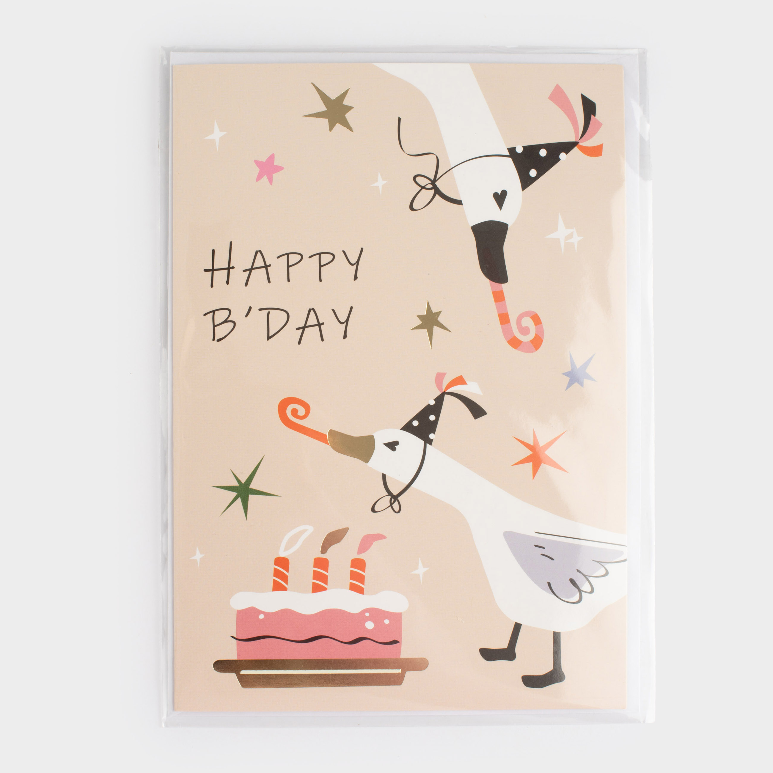 Открытка подарочная, 12х17 см, бумага, серая, Гуси, Birthday, image-3