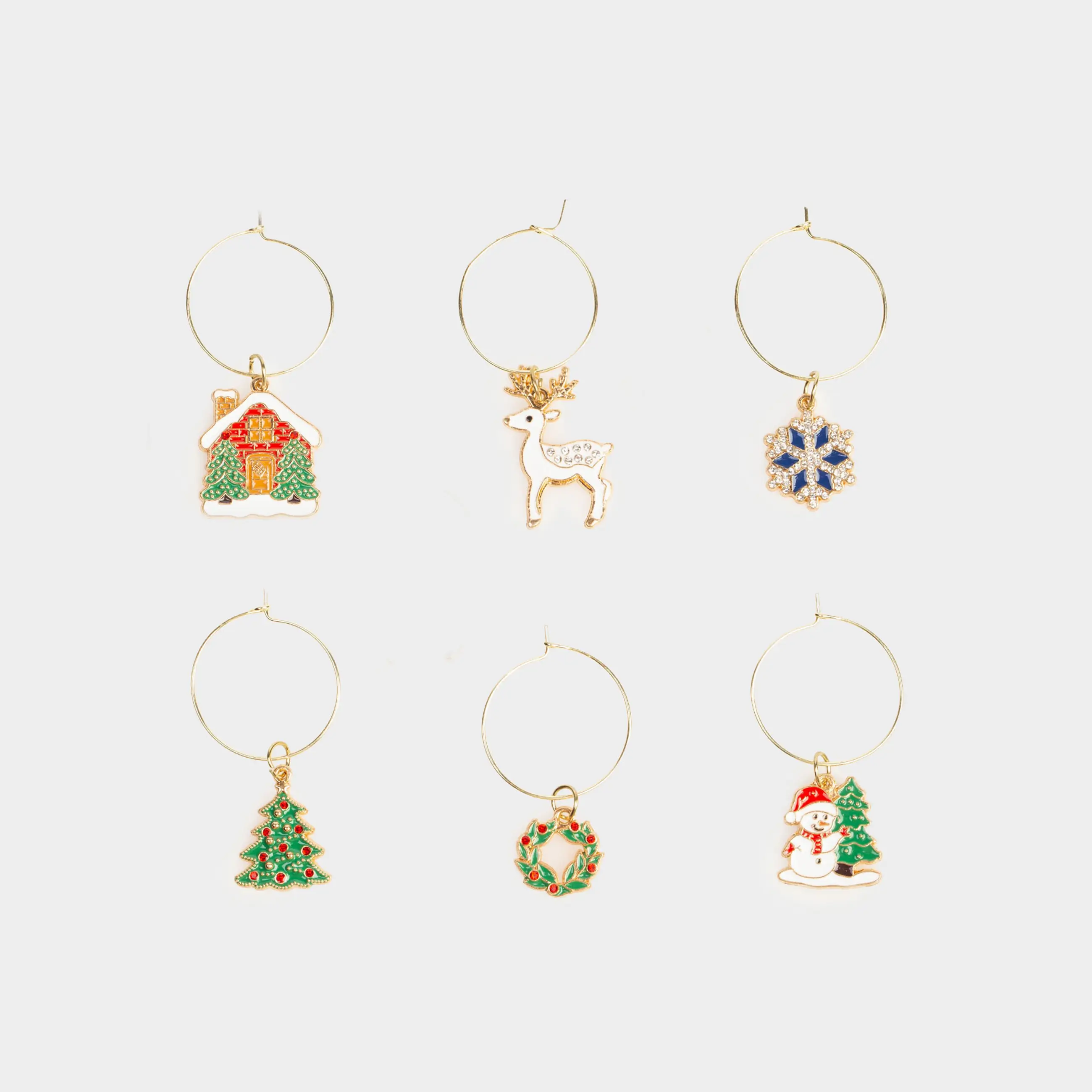 Подвеска для бокала, 6 шт, металл/стразы, Елка с игрушками, Christmas time