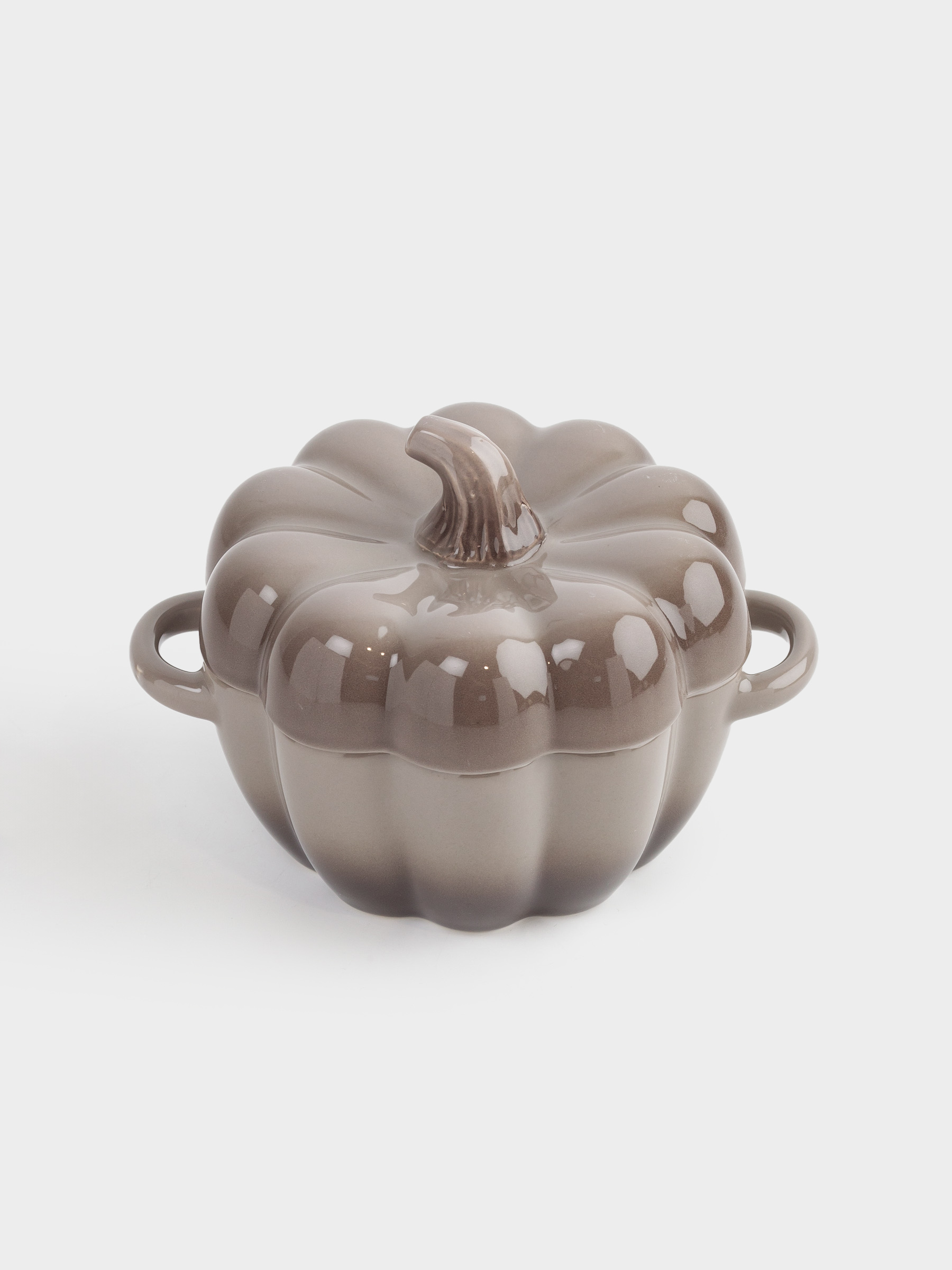 Кокотница, 11 см, 350 мл, қақпағы бар, керамика, сұр-қоңыр, Асқабақ, Pumpkin, image-1