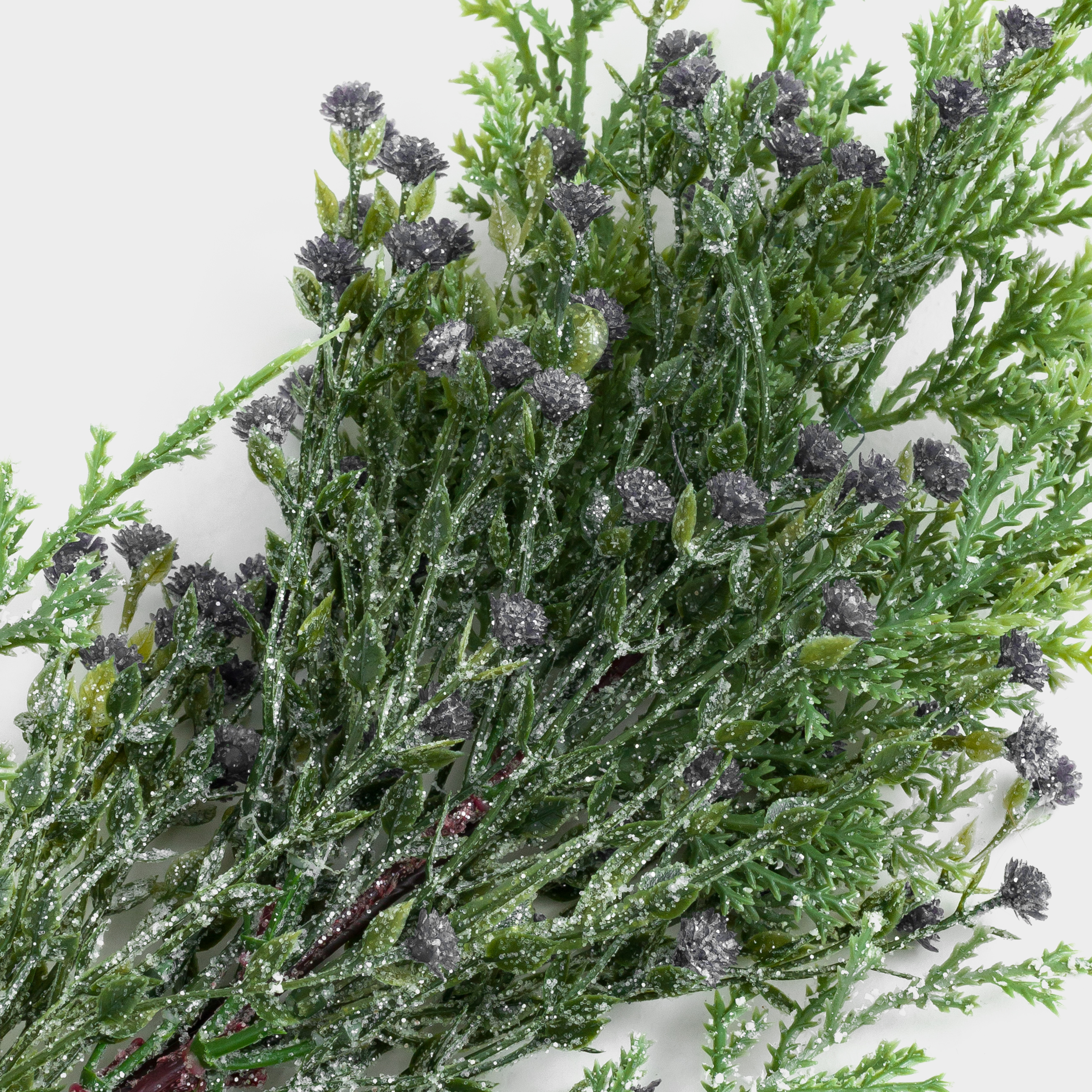 Ветка-гирлянда декоративная, 1,2 м, пластик, Хвоя с синими цветами, Conifer decor, image-4