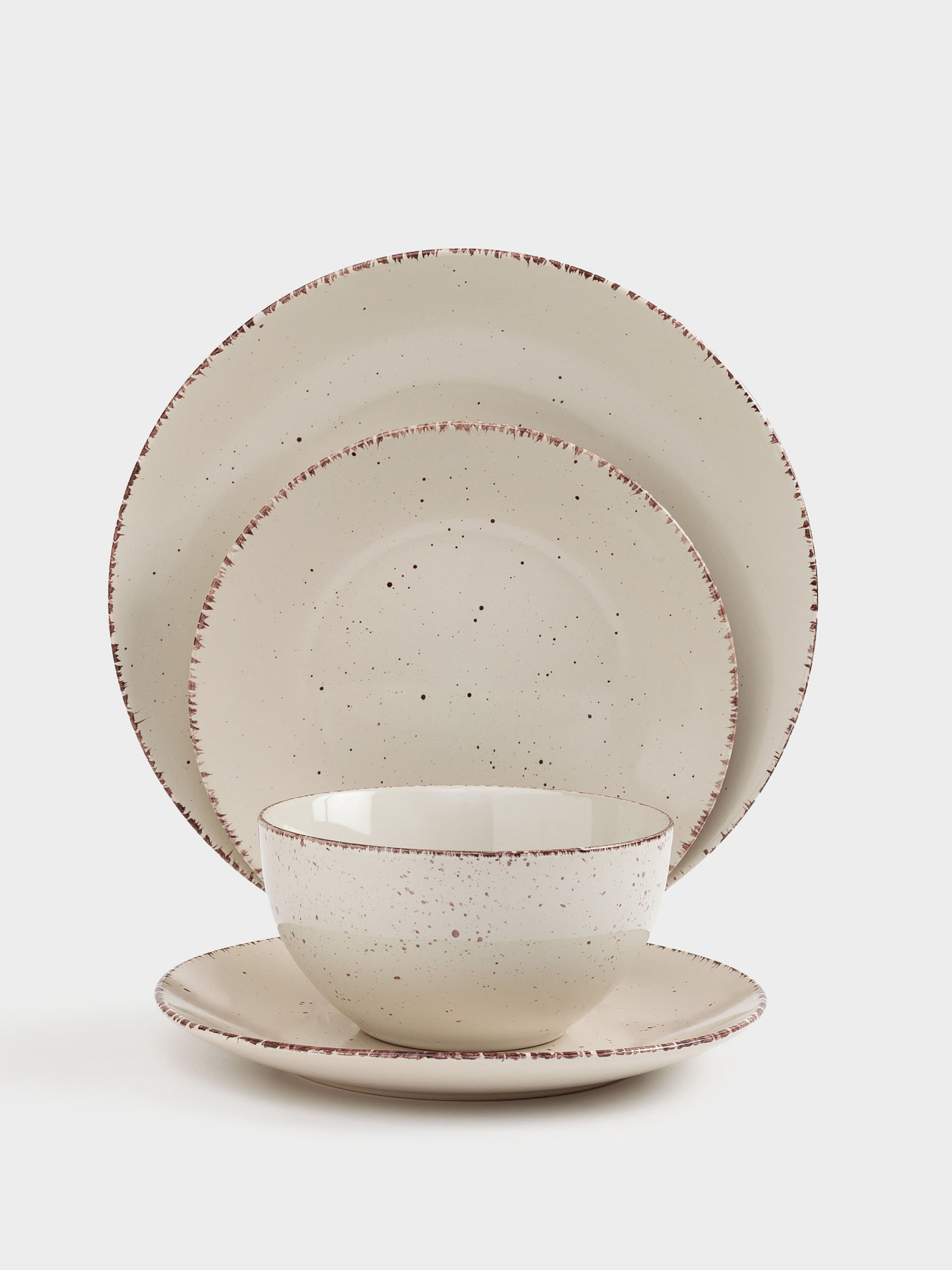 Түскі ас жиынтығы, 6 тұлға, 18 зат, керамика, сарғылт, дақ, Speckled, image-3