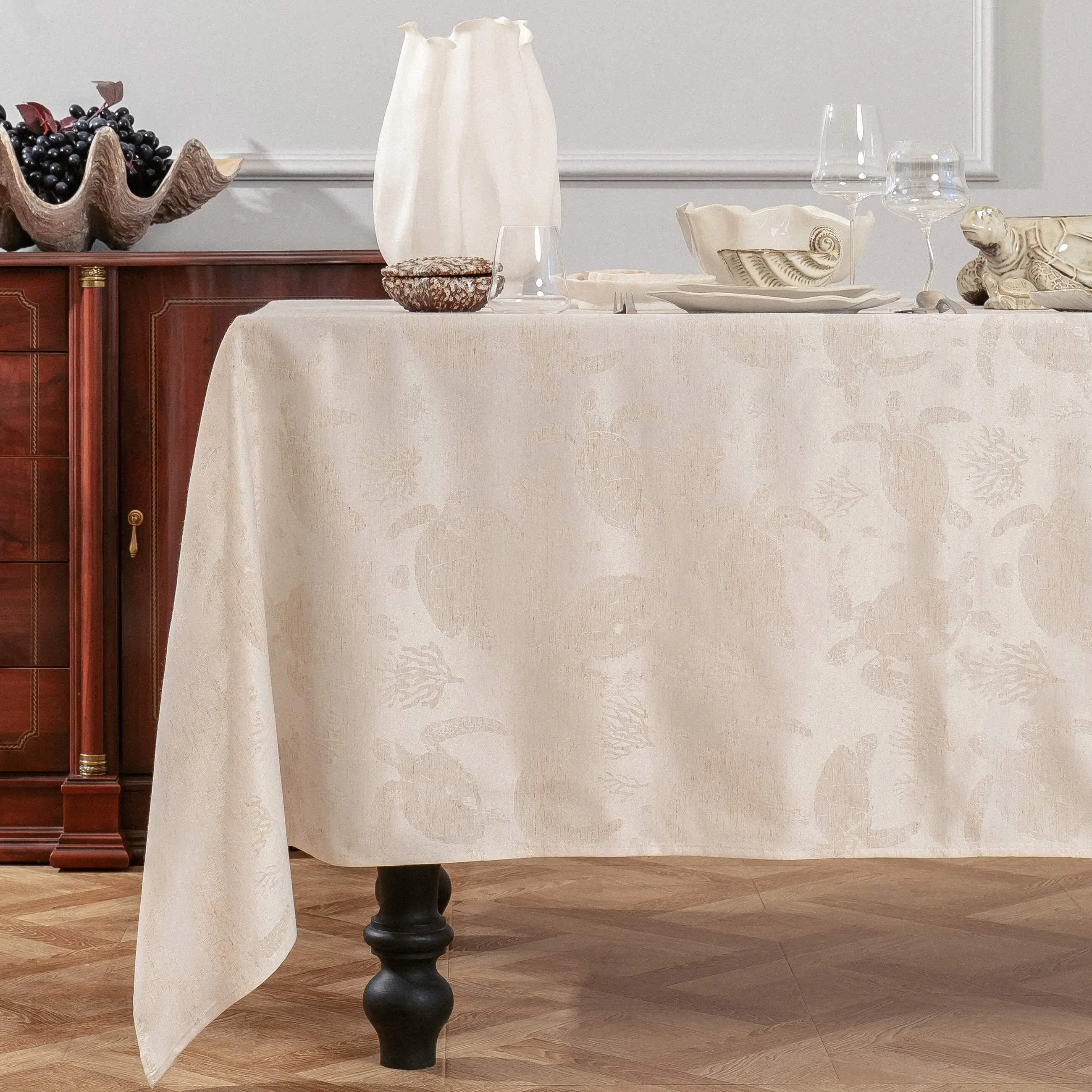 Дастархан, 170х250 см, жаккард, полиэстер/зығыр, сарғылт-қоңыр, Тасбақалар, Marine turtles