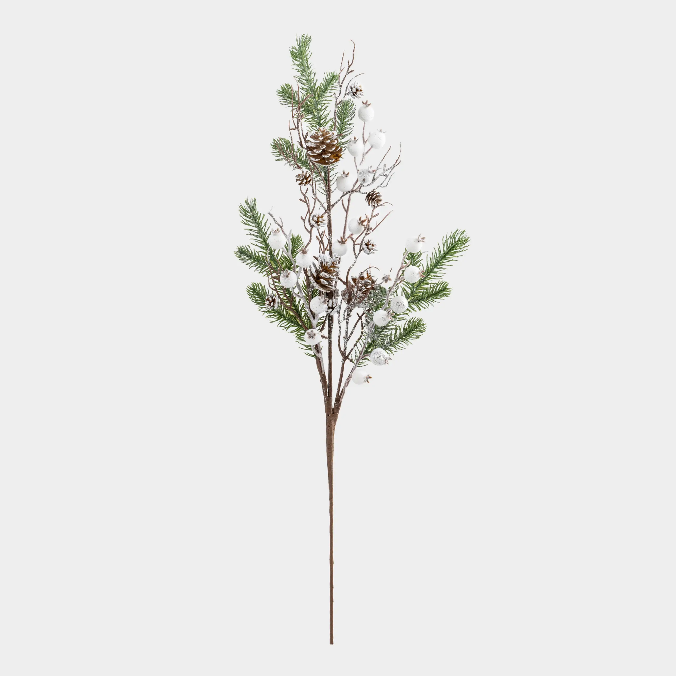Ветка декоративная, 73 см, пластик/полиэстер, Белые ягоды и шишки, White berry