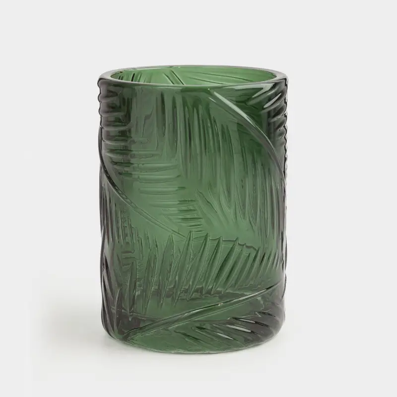 Стакан для ванной комнаты, 11 см, стекло, зеленый, Тропические листья, Tropical leaves ,image-0