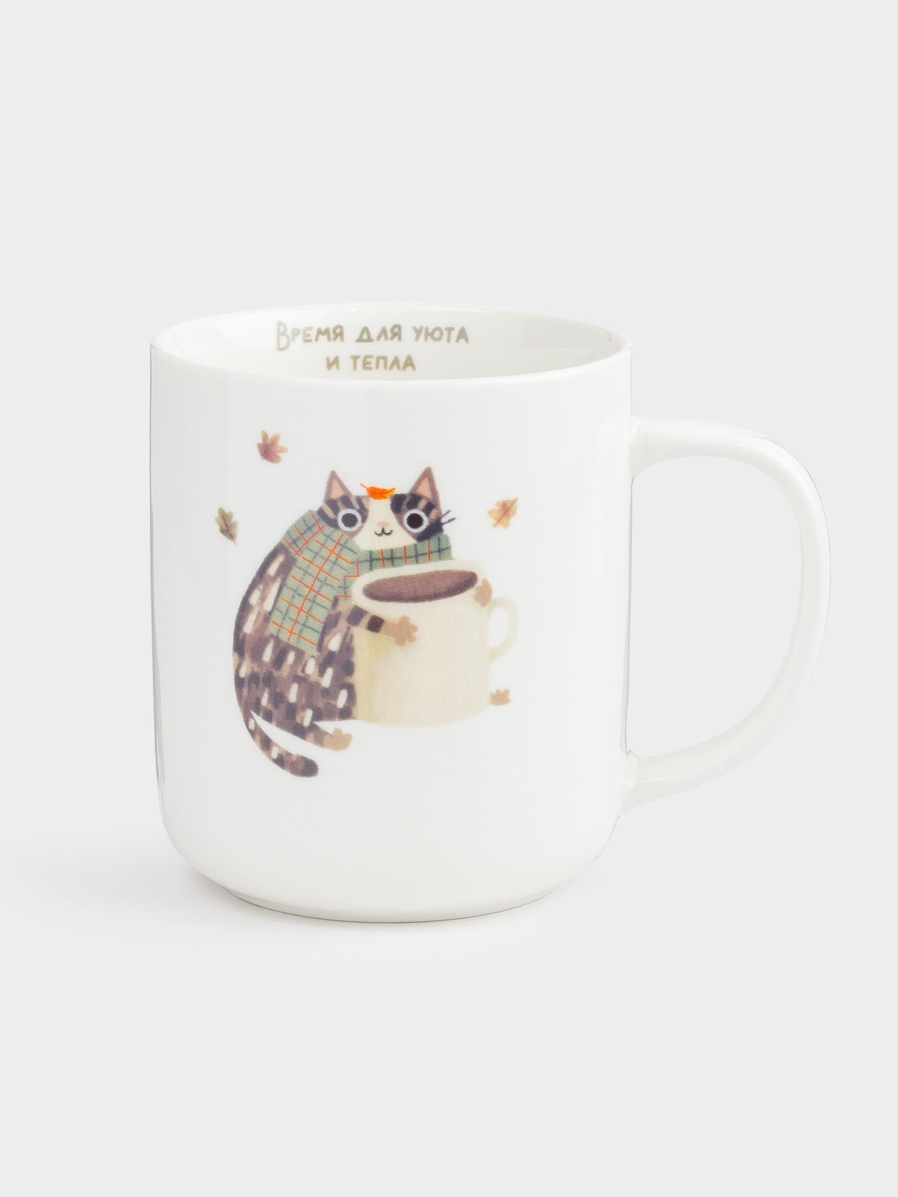 Саптыаяқ, 350 мл, фарфор N, ақ, Саптыаяғы бар шарф таққан мысық, Cat, image-0