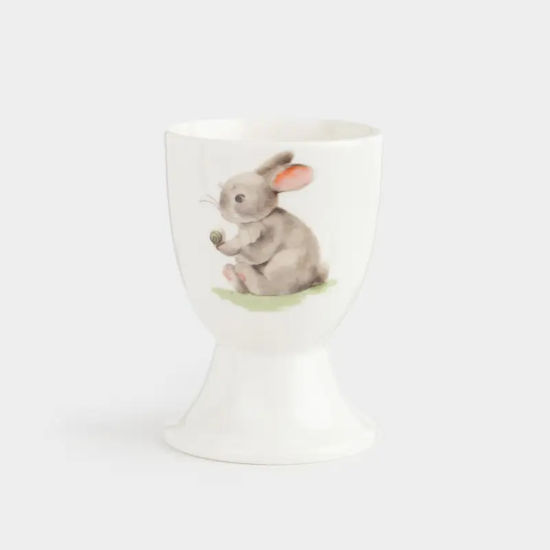 Подставка для яйца, детская, 7 см, фарфор N, белая, Утенок и кролик, Easter kids ,image-0