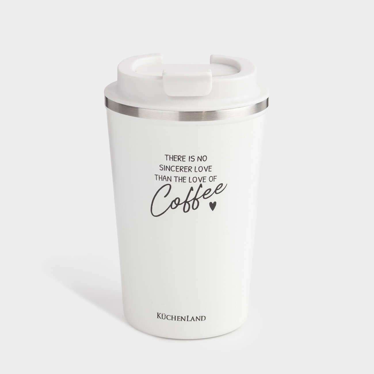 Термокружка, 350 мл, сталь/пластик, белая, с надписью, Coffee time, image-0