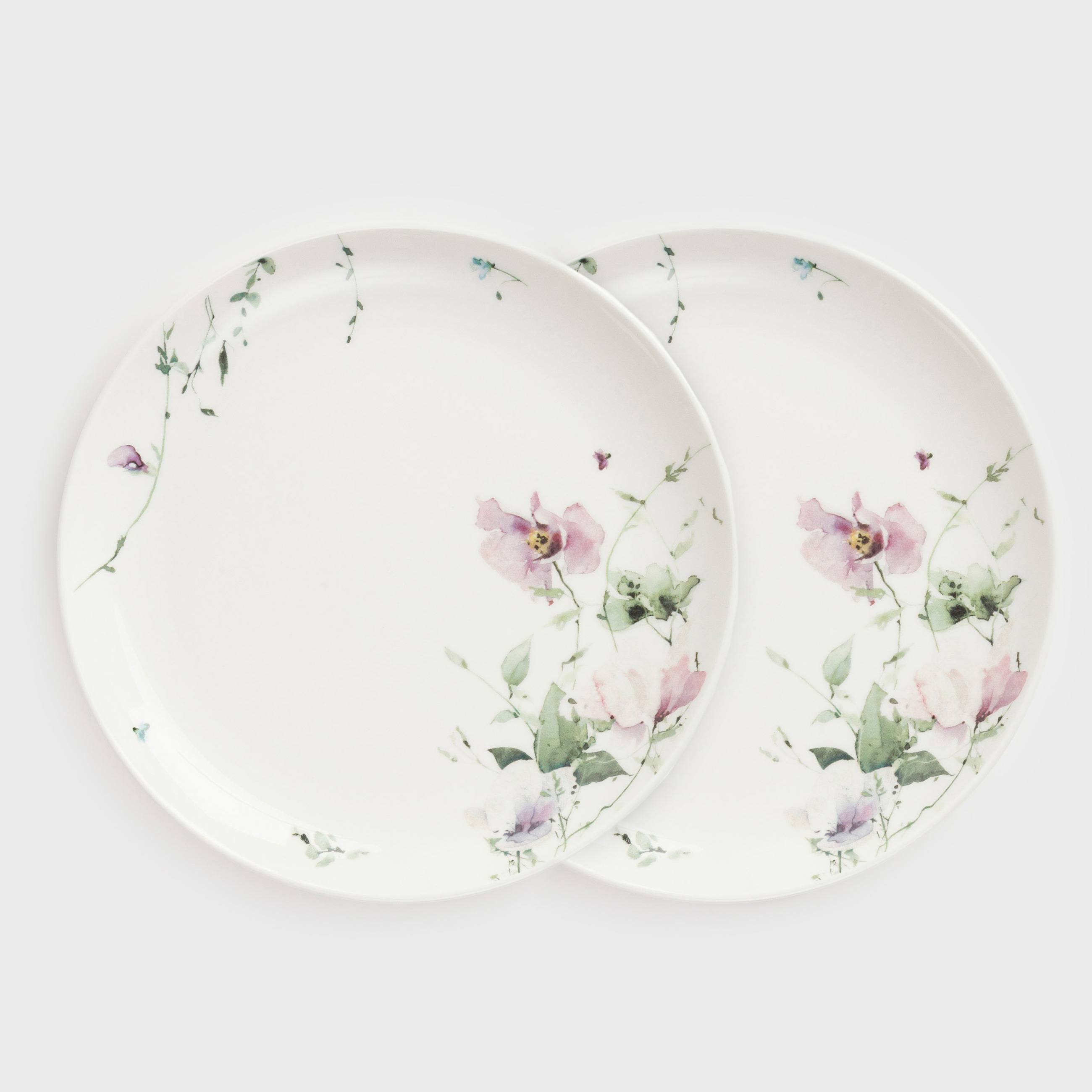 Тарелка закусочная, 21 см, 2 шт, фарфор N, белая, Сиреневые цветы, Floret, image-0