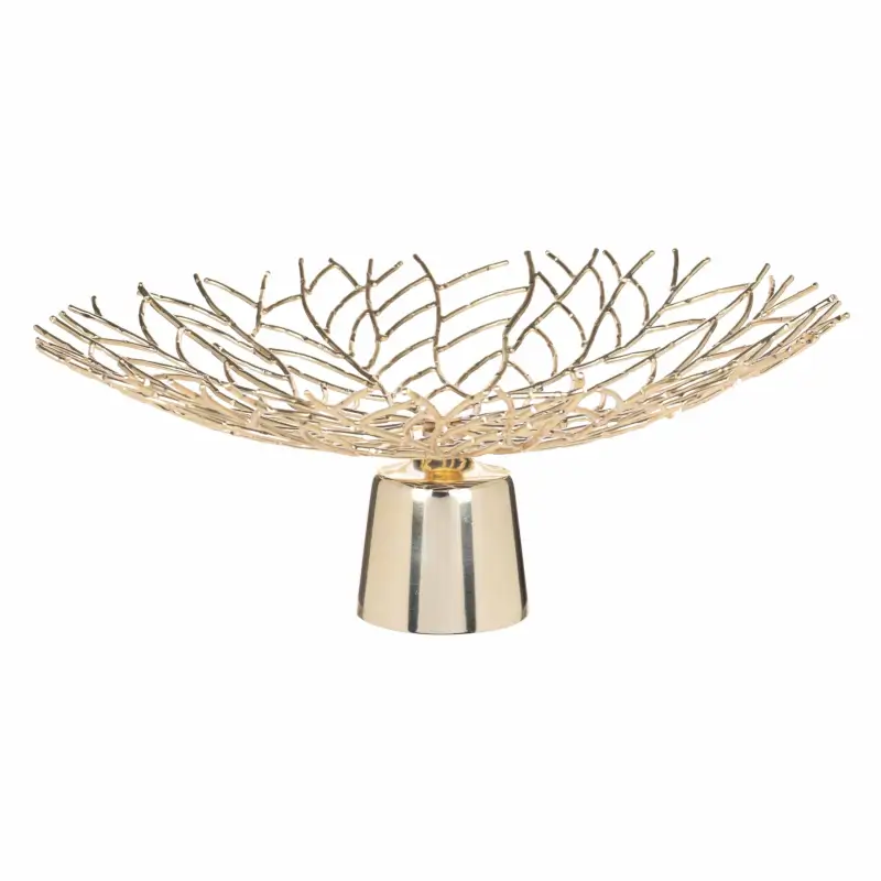 Корзина для фруктов, 37х19 см, на ножке, металл, золотистая, Ветви, Twist gold ,image-0