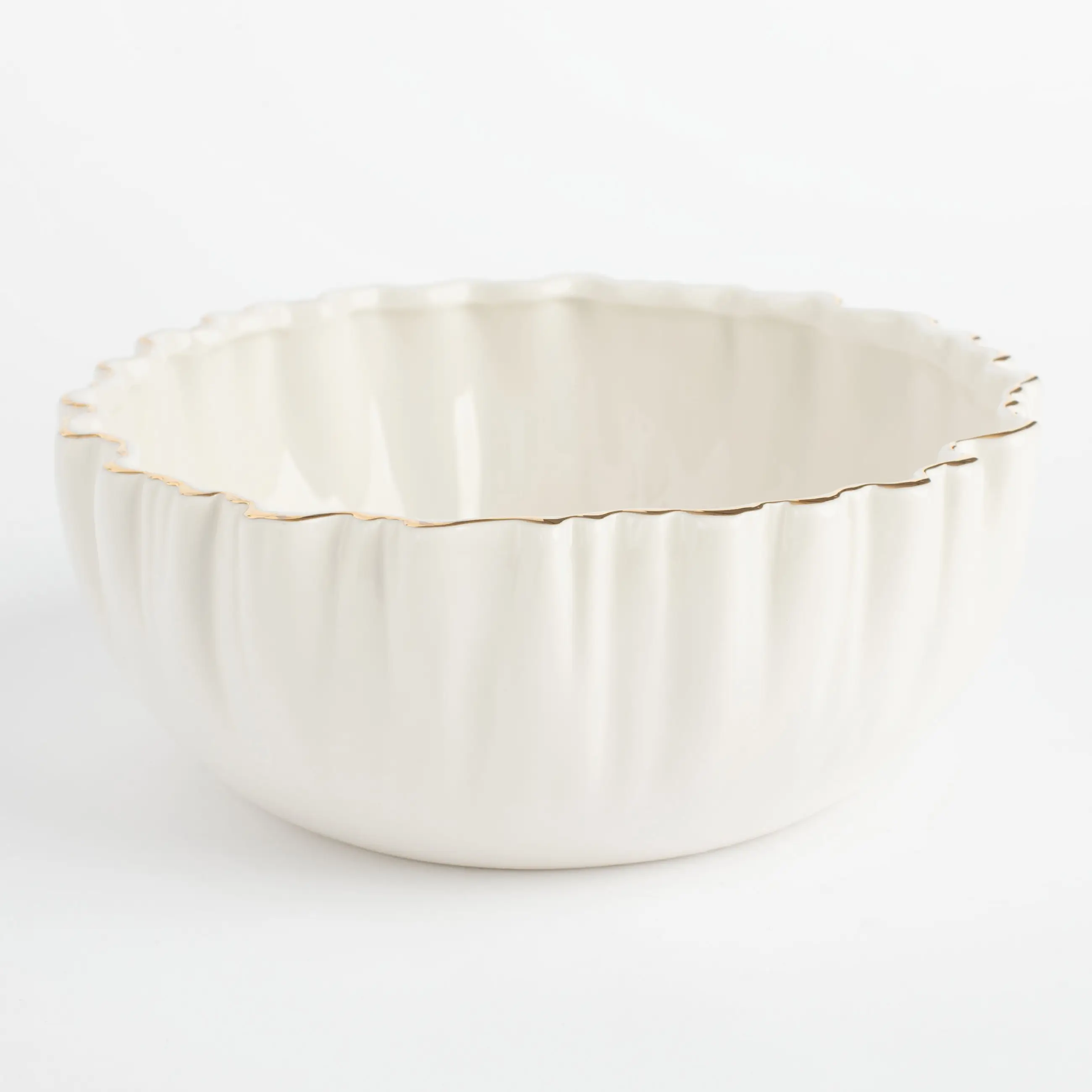 Салатник, 20х8 см, 1,3 л, фарфор P, с золотистым кантом, Мятый эффект, Crumple gold, image-0