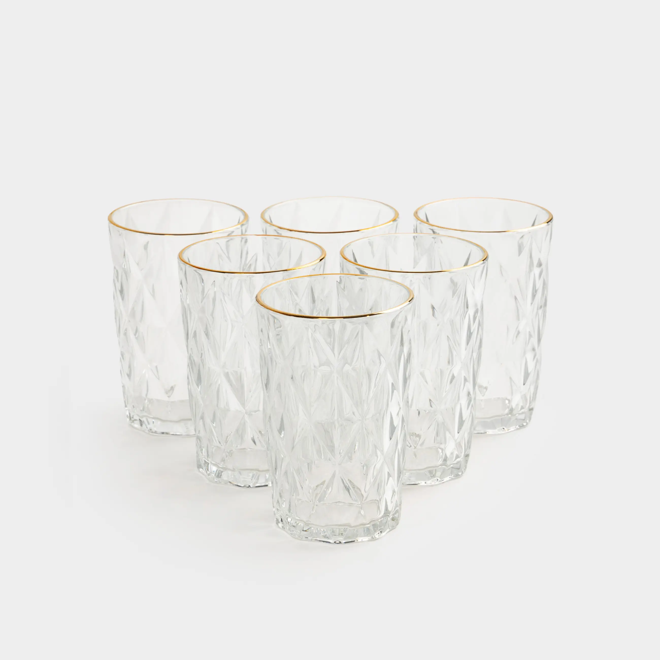 Стақан, 13 см, 340 мл, 6 дана, шыны Р, алтын жиегі бар, Rhomb gold