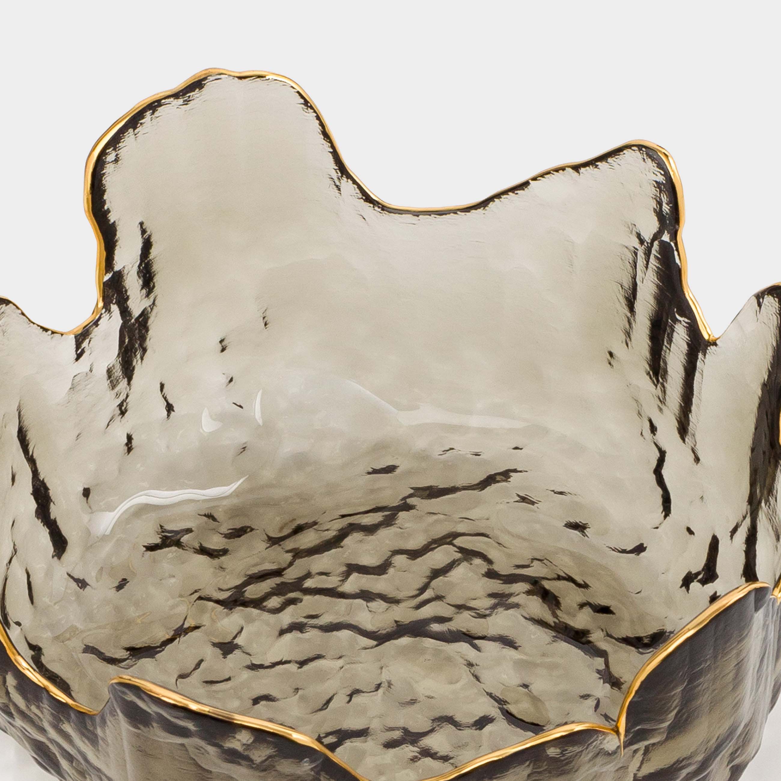 Пиала, 13х6 см, стекло, серая, с золотистым кантом, Nautilus color, image-4