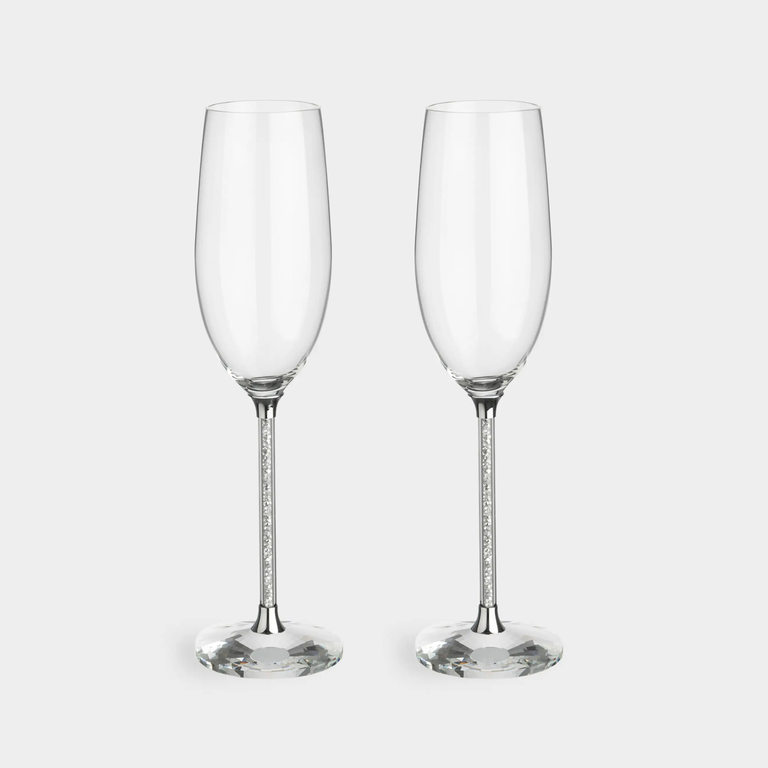 Бокал для шампанского, 220 мл, 2 шт, стекло/стразы, Серебристые кристаллы, Diamond