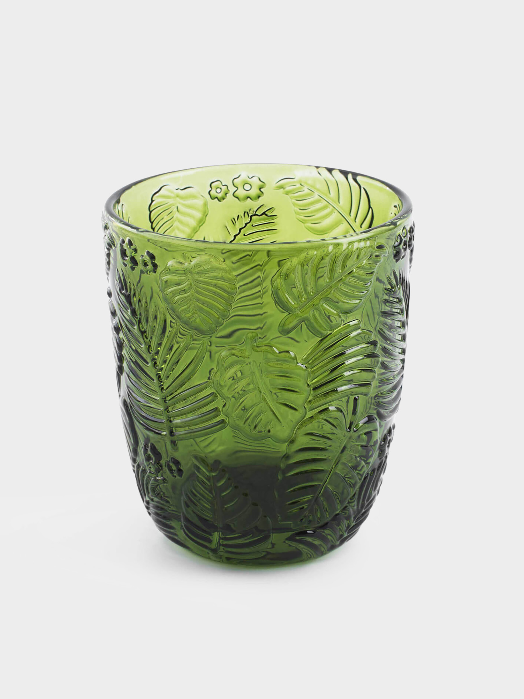 Стакан, 10 см, 300 мл, стекло Р, зеленый, Монстера, Tropical leaves, image-1