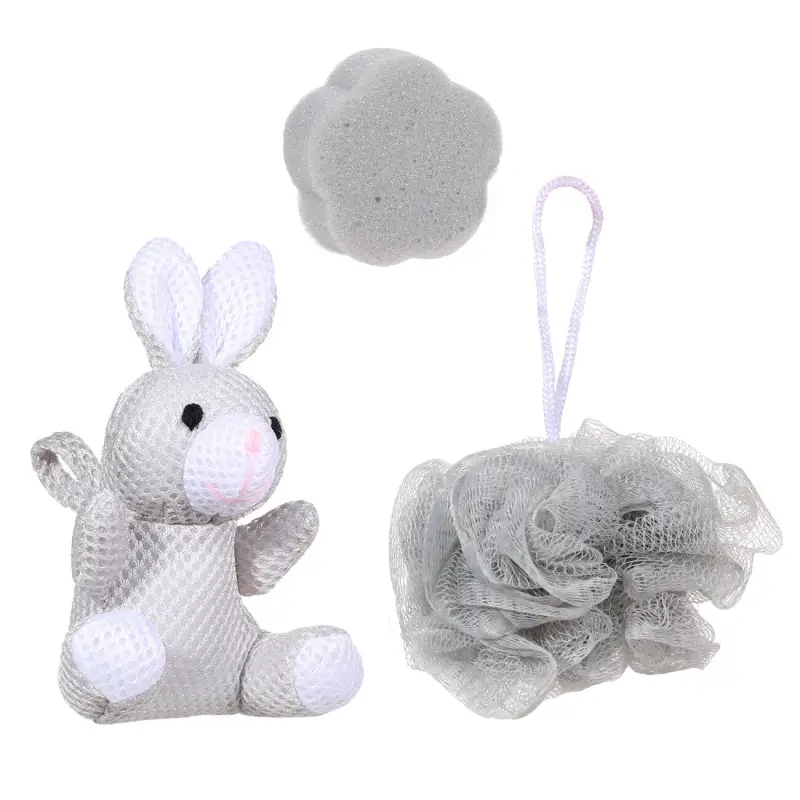 Набор для душа, 3 пр, детский, в косметичке, полиэстер, серый, Заяц, Rabbit ,image-0