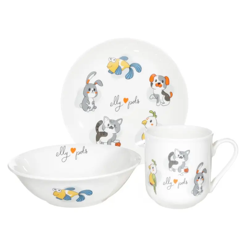 Набор посуды, детский, 1 перс, 3 пр, фарфор N, белый, My pets, Little pet ,image-0