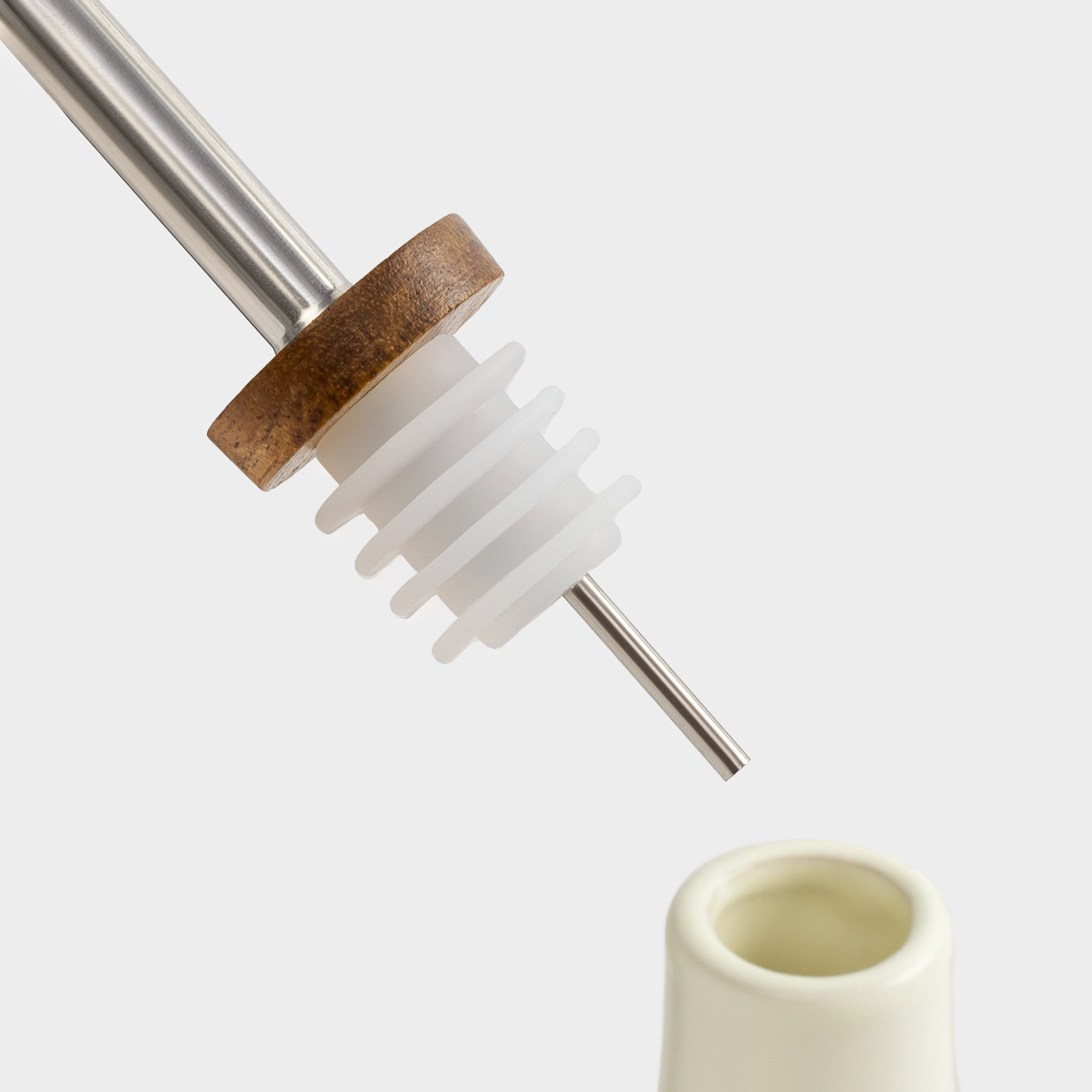 Бутылка для масла или уксуса, 220 мл, с дозатором, керамика/дерево, бежевая, Laneri, image-5