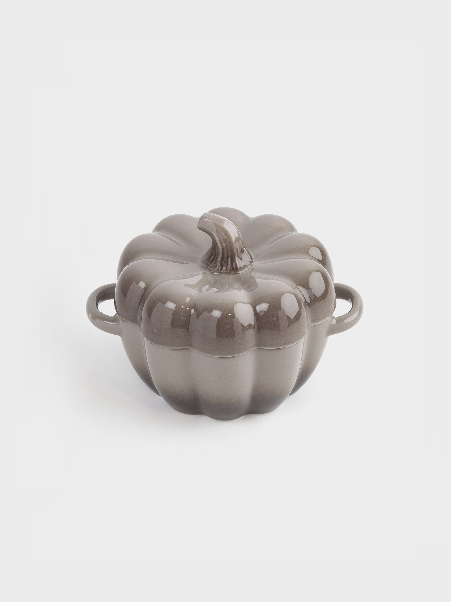 Кокотница, 11 см, 350 мл, қақпағы бар, керамика, сұр-қоңыр, Асқабақ, Pumpkin, image-1