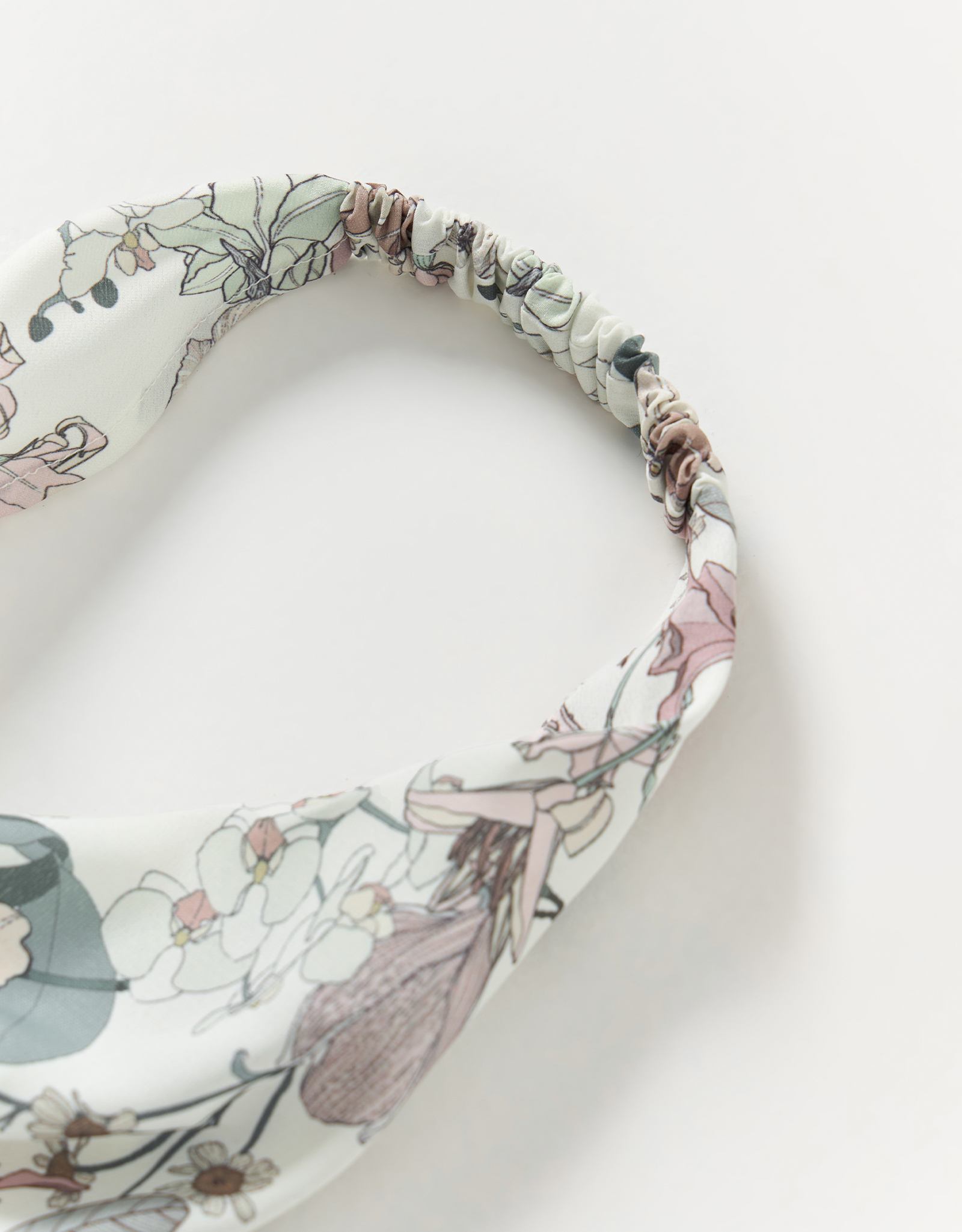 Бандана, 30 см, на резинке, полиэстер, белая, Цветы и листья, Kerchief, image-1