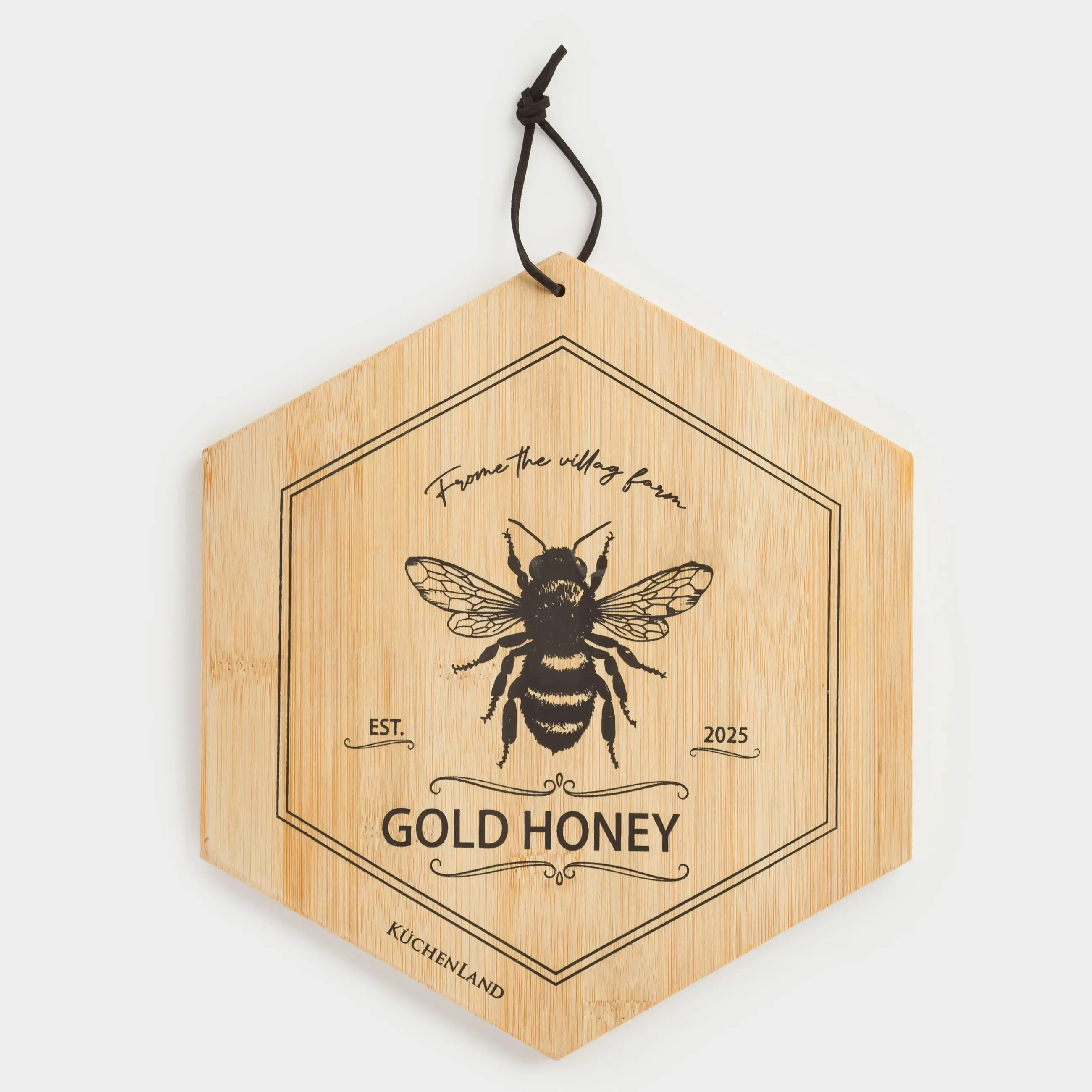 Доска разделочная, 25x22 см, бамбук, шестиугольная, Пчела, Honey, image-0