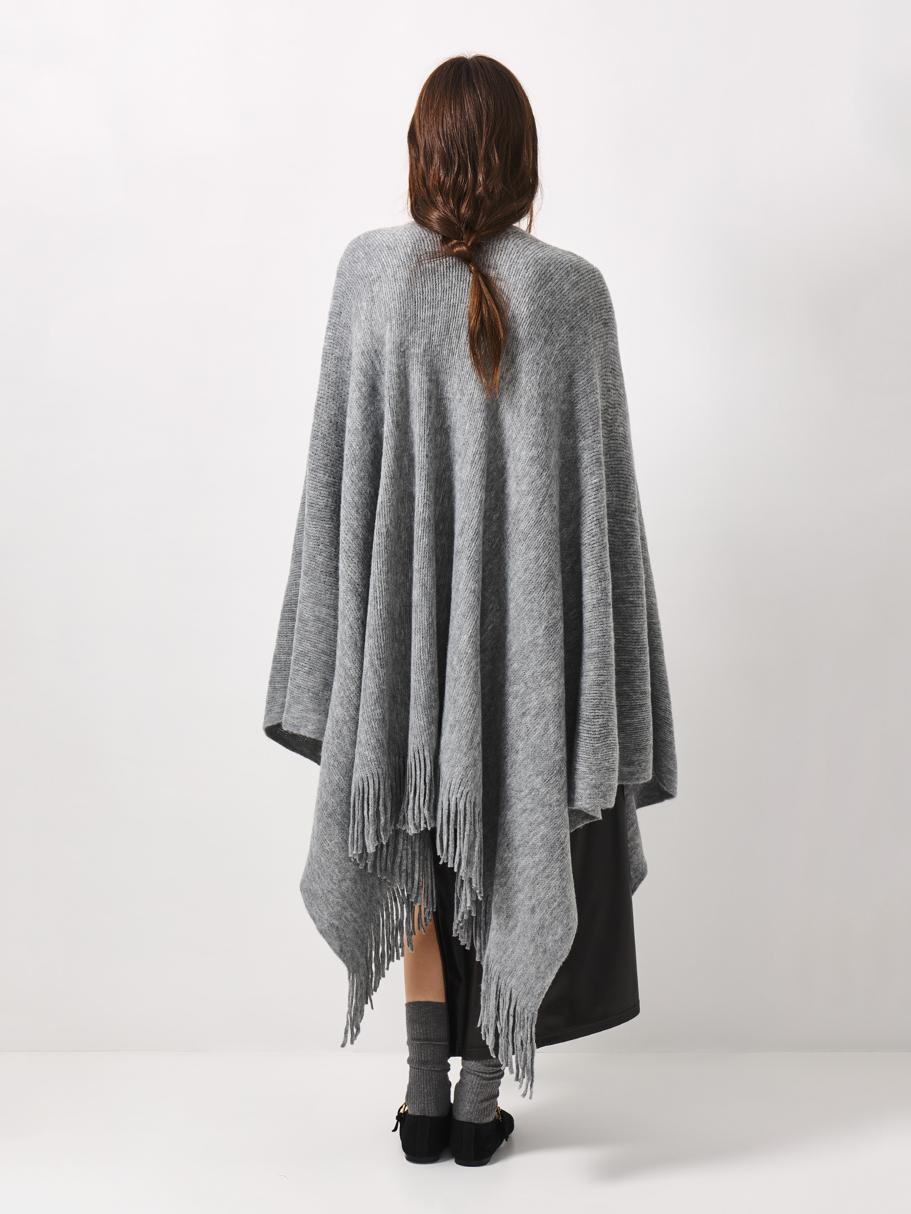 Пончо, 135х150 см, с бахромой, акрил, серое, Poncho, image-7