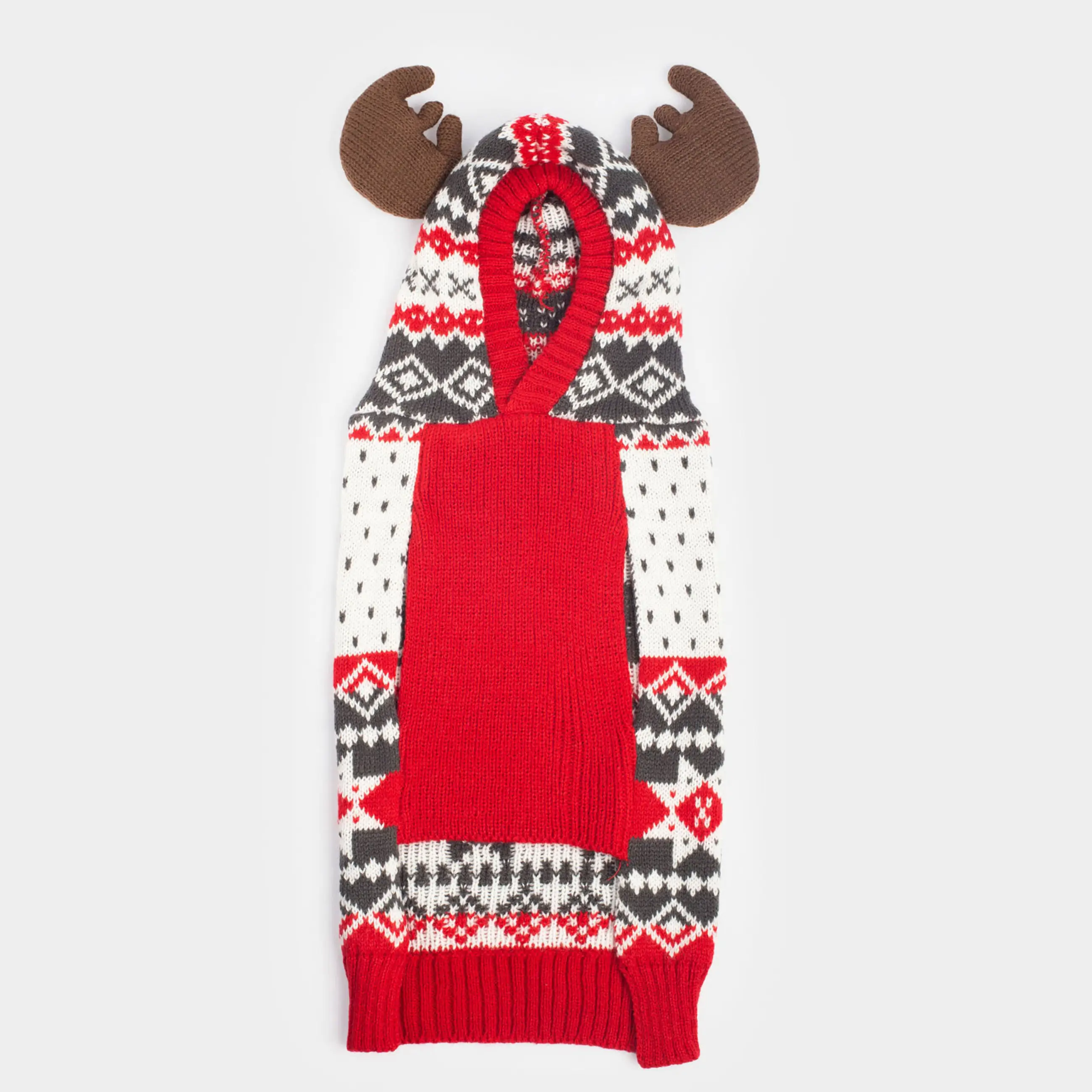 Жануарлар свитері, 38 см, өлшемі M, капюшоны бар, акрил, ақ және қызыл, Қысқы өрнек, Fashion pet