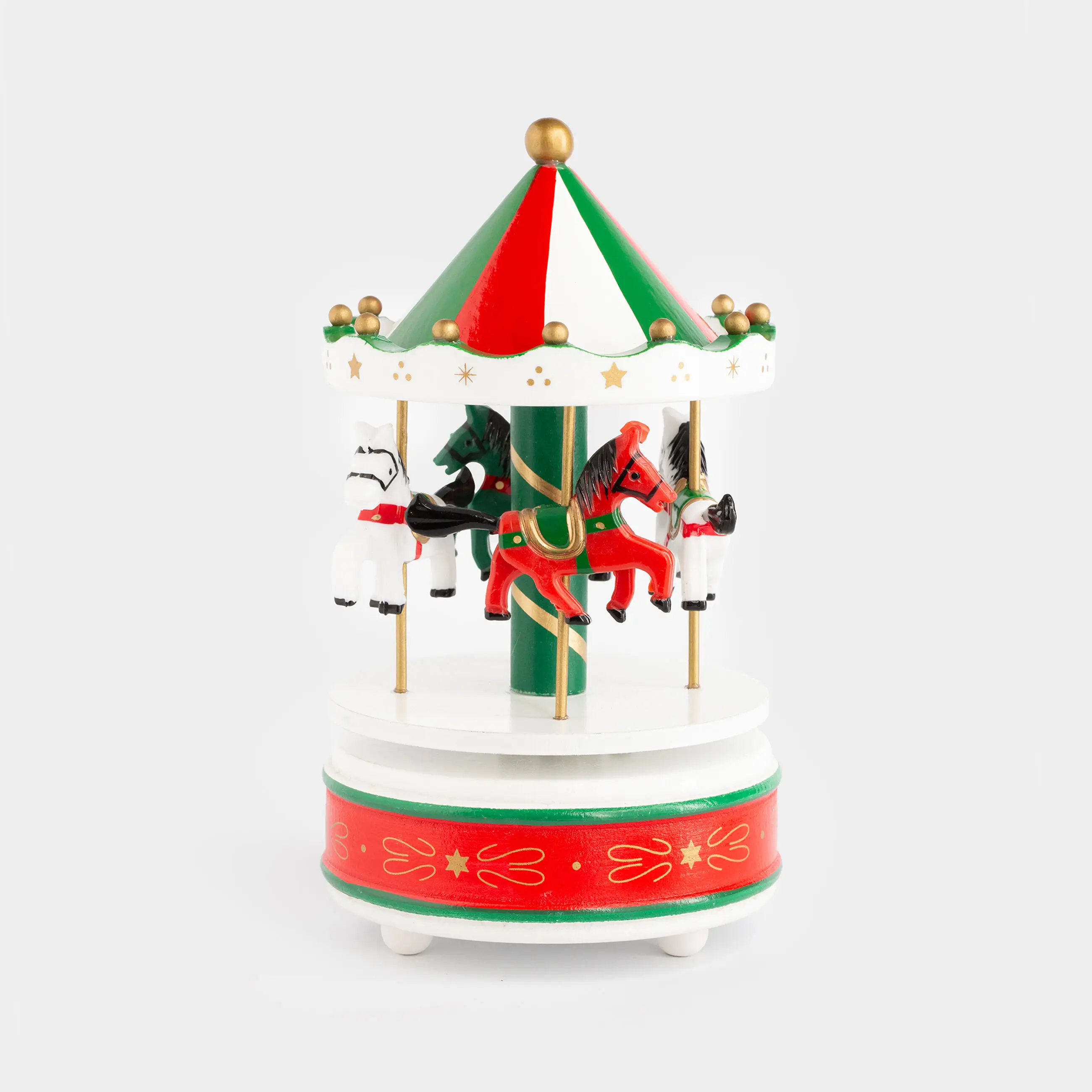 Статуэтка музыкальная, 19 см, заводная, МДФ, красная, Карусель с лошадками, Christmas style