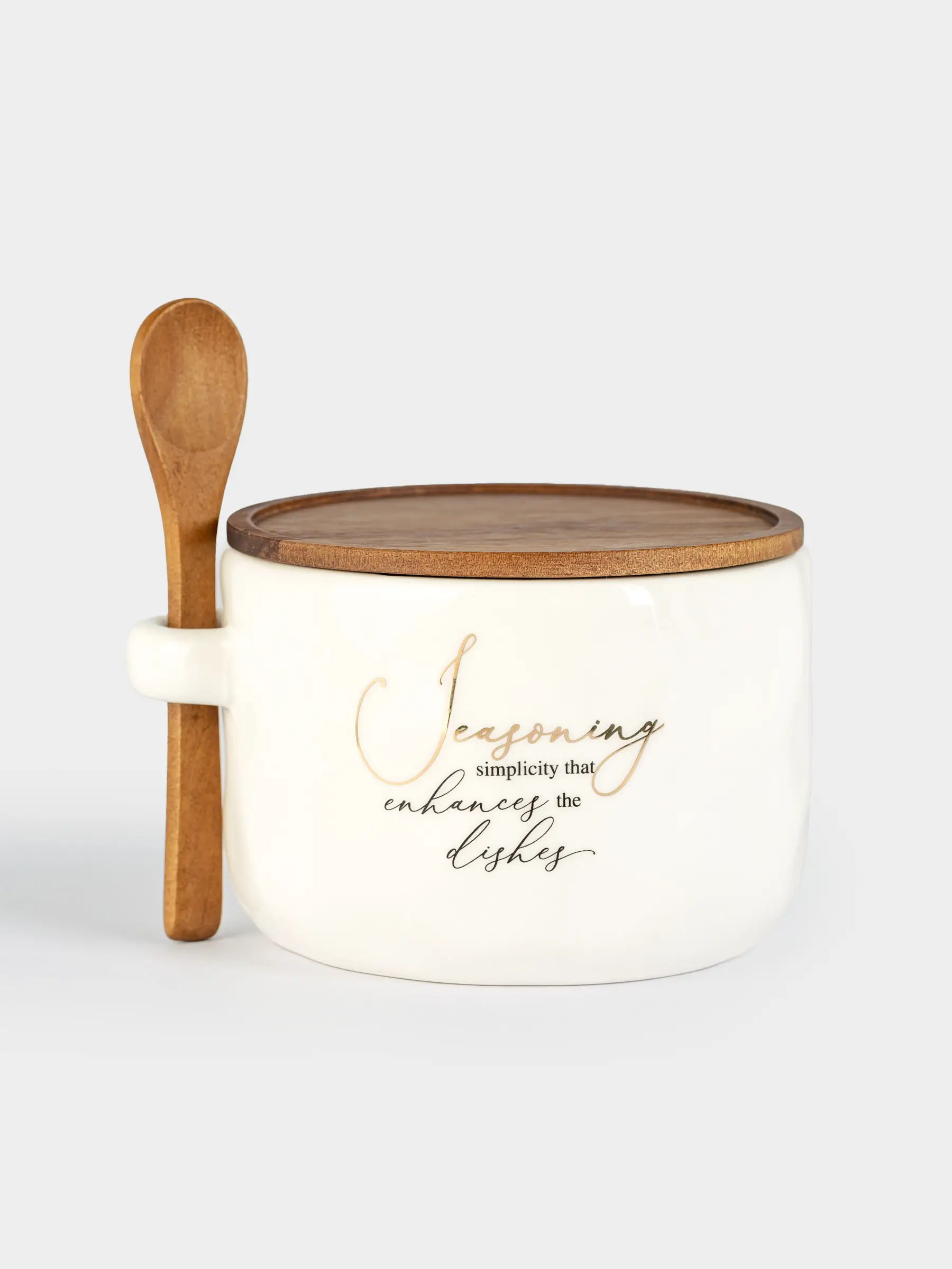 Емкость для специй, 12x9 см, 550 мл, с ложкой, керамика/дерево, Мятый эффект, Crumple kitchen
