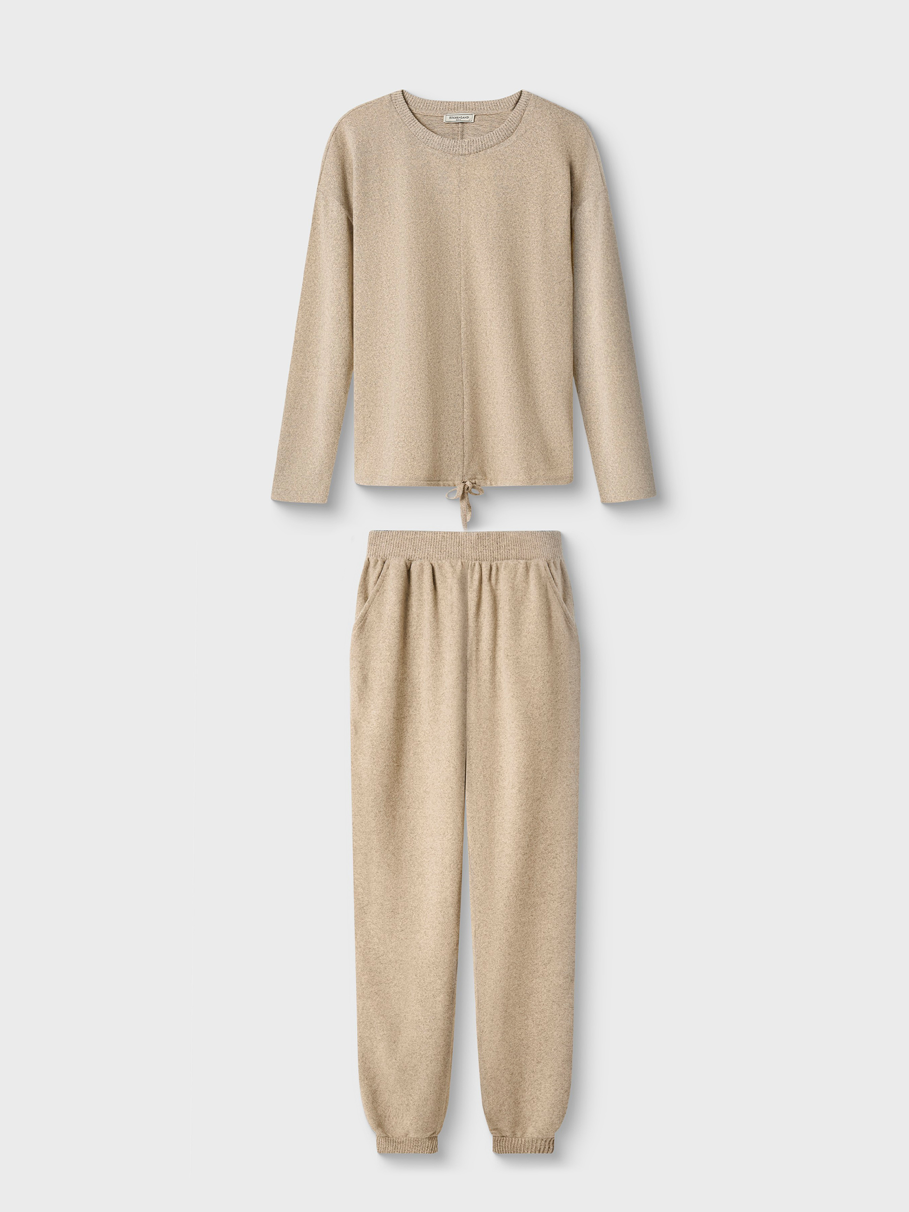 Костюм женский, домашний, с брюками, полиэстер/спандекс, бежевый, Bertha, image-9