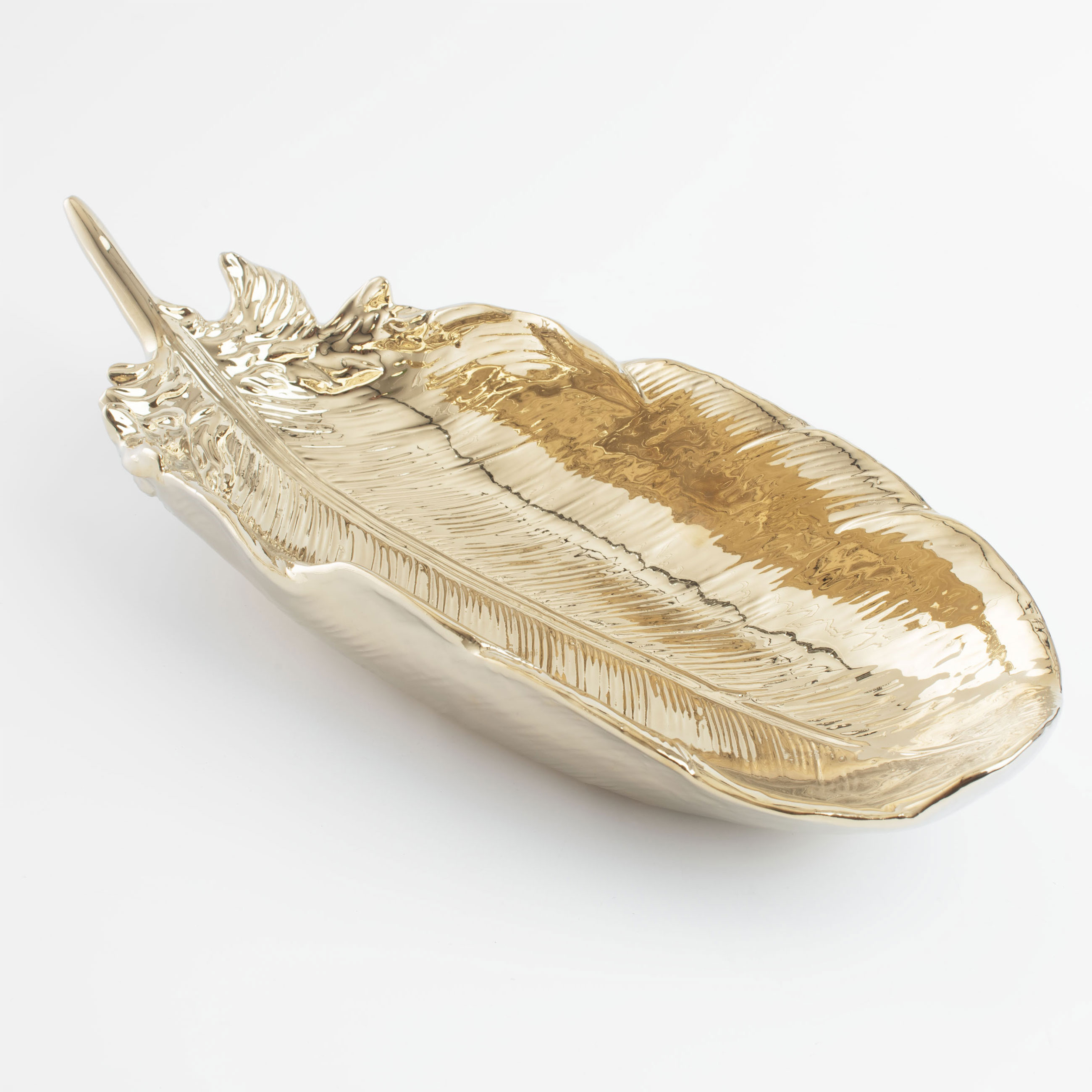 Блюдо декоративное, 36х13 см, фарфор P, золотистое, Перо, Feather, image-1